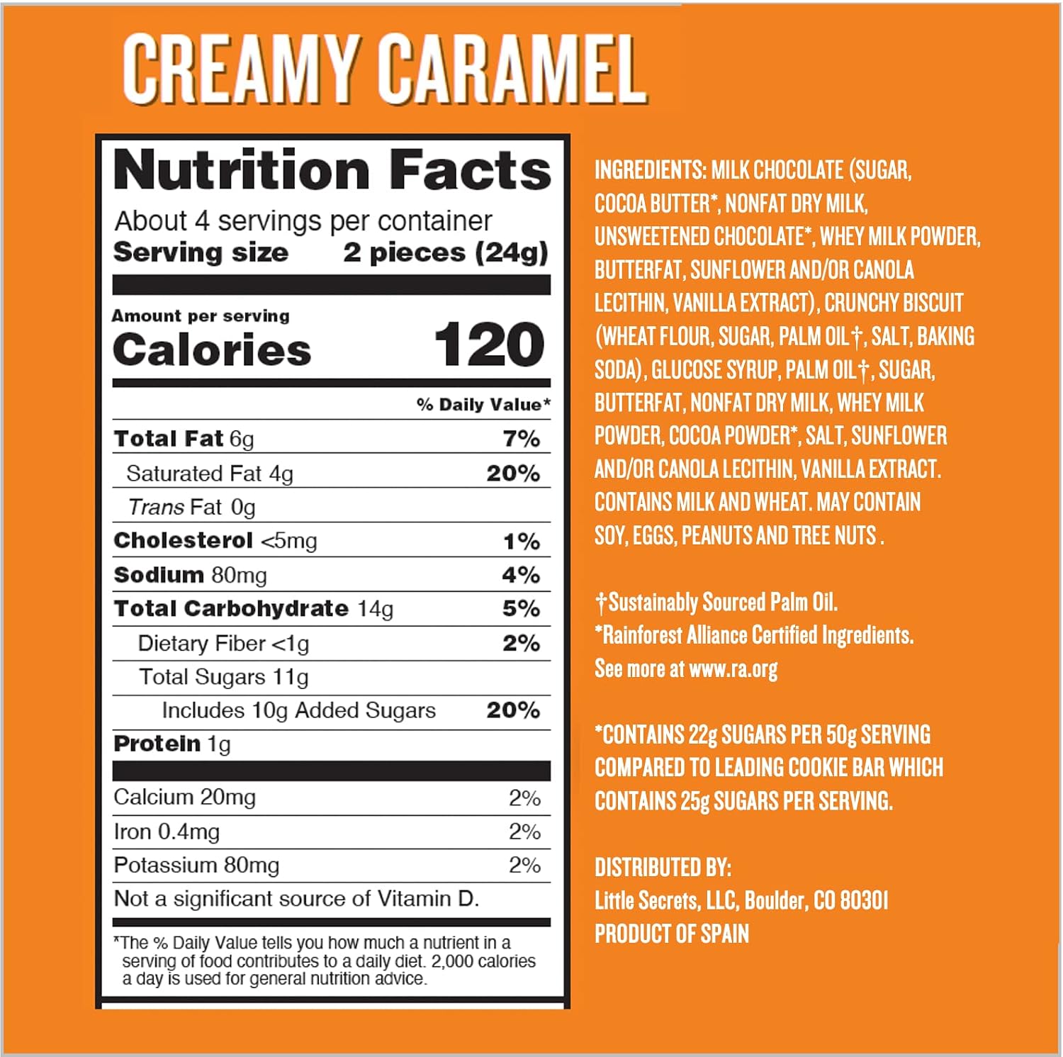 Little Secrets Milk Chocolate Caramel Cookie Bars | 12 Twin Packs | Made in Europe | Nothing Artificial & No Sugar Alcohols | Sustainable Cocoa