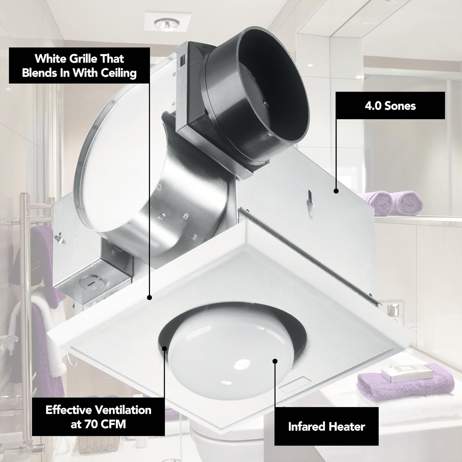 Broan® Ceiling Bathroom Exhaust Fan/Infrared Heater, 70 CFM, 250-Watt