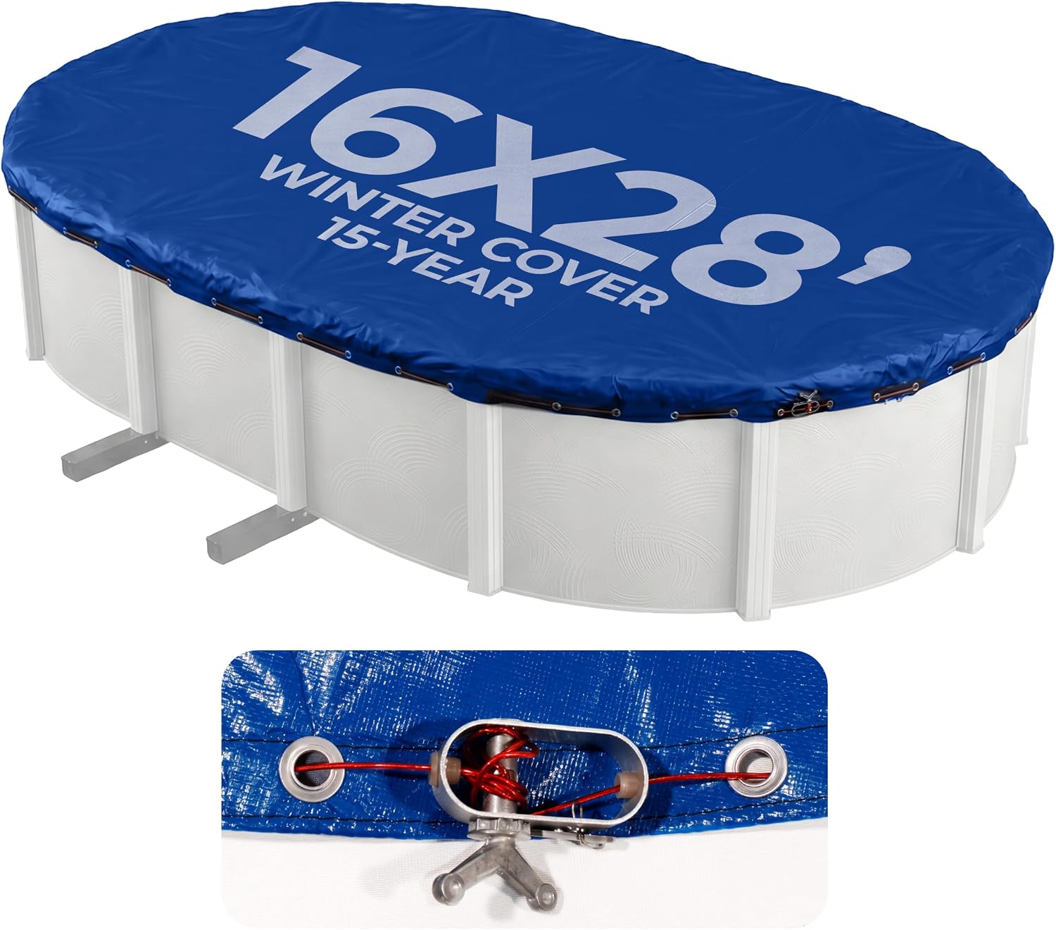Blue Wave Arctic Armor 12x24-ft Oval Above Ground Pool Winter Cover, Blue | 14x14 laminated polyethylene, metal grommets every 2 ft, black underside, cable and winch, 4-ft overlap, 15-yr support