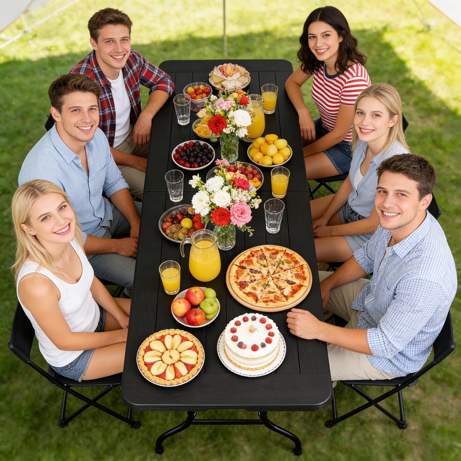 SUPER DEAL 6FT Folding Table for Indoor Outdoor, Portable Heavy Duty Fold-in-Half Plastic Dining Picnic Party Camping Table with Carrying Handle