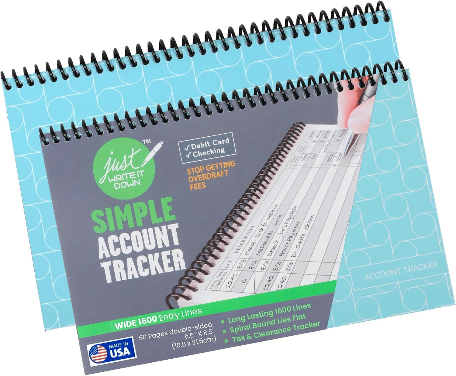 The Superior Register - Simple Account Tracker - Big Checkbook Register & Financial Ledger - Debit Card Register - Bank Register - 1 Pack, Teal, Wide Edition