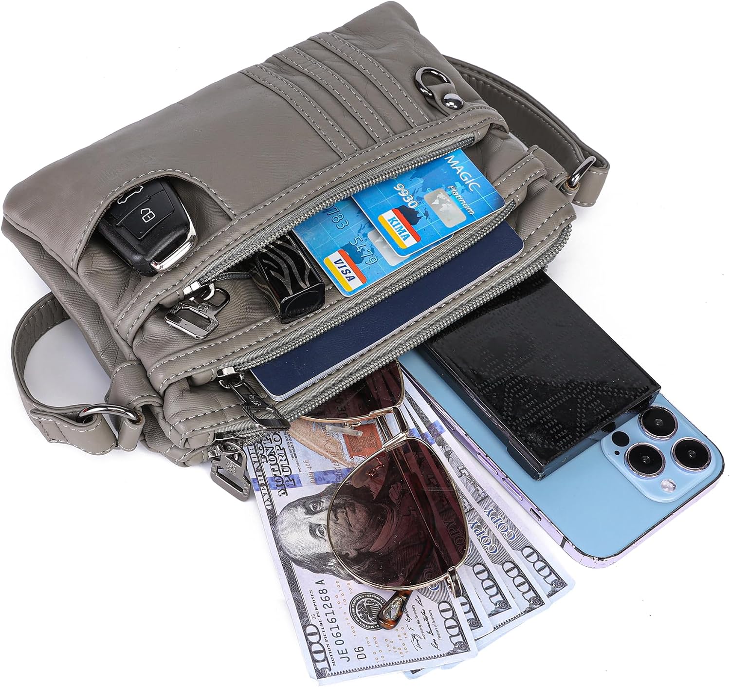MINICAT Multi Pocket Small Crossbody Purses for Women Everyday Shoulder Bag | Lightweight Organizer, Cross body Bag with Multiple Zipper Pockets, Vegan Leather, Phone Purse for Travel Casual Daily
