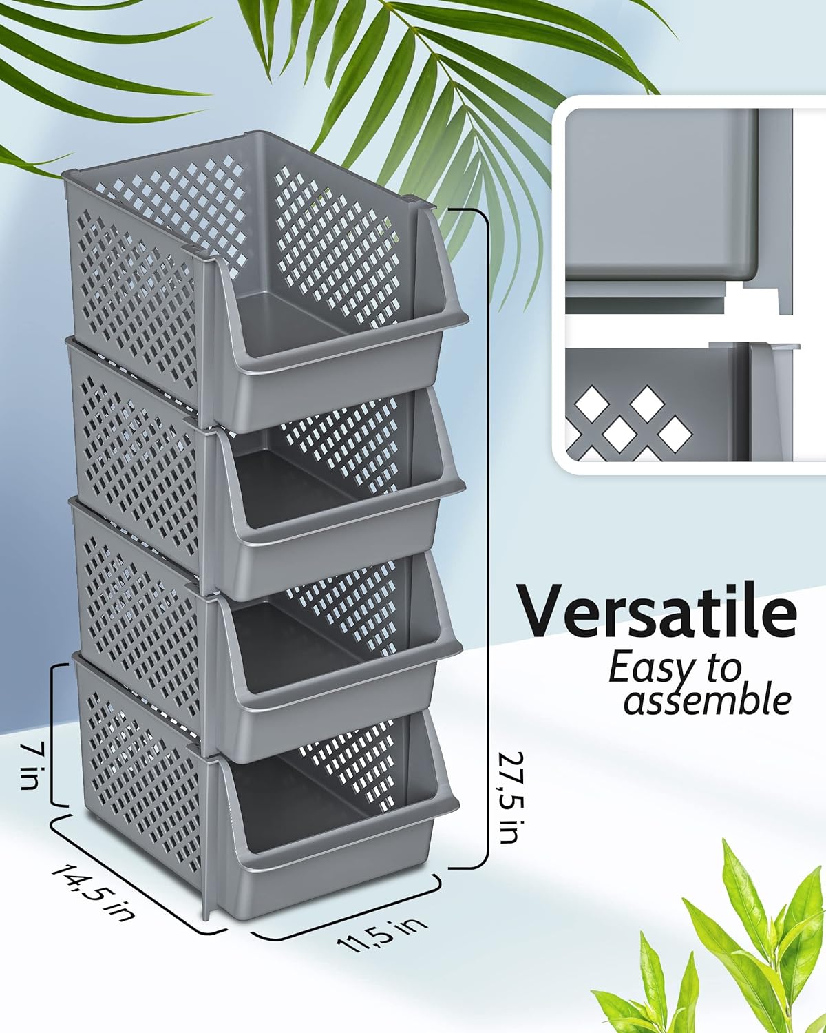 Skywin Stackable Storage Bins Open Front for Pantry Storage, 4 Pack - Black