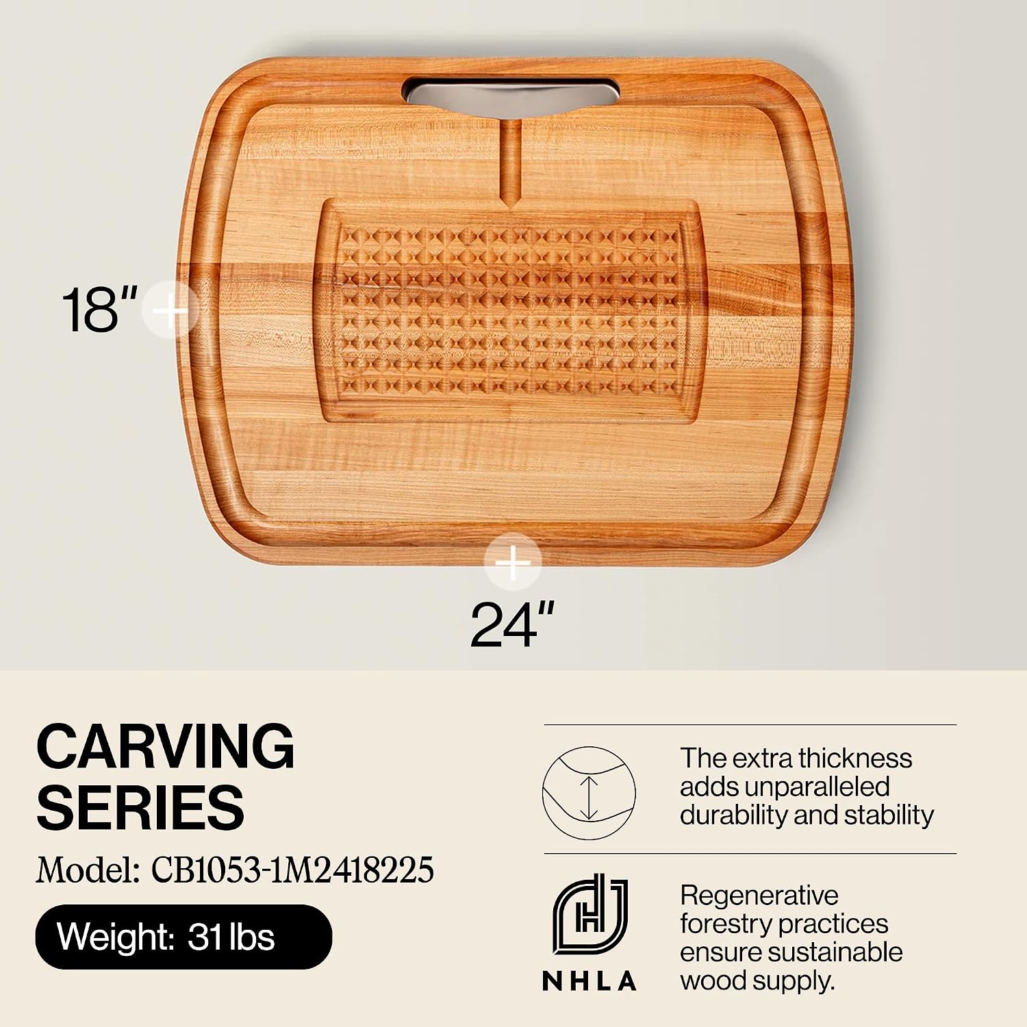 John Boos Maple Wood Cutting Board, 24”x18” – 2.25” Thick, 31-lb Reversible Wooden Butcher Block with Catch Pan, Sloped Juice Groove