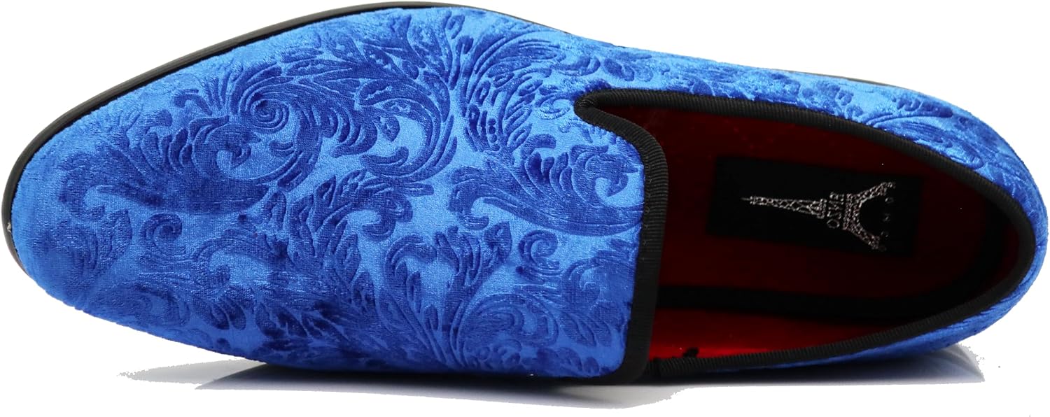 SPK35 Men's Vintage Velvet Flower Designer Dress Loafers Slip On Shoes Classic Tuxedo Dress Shoes