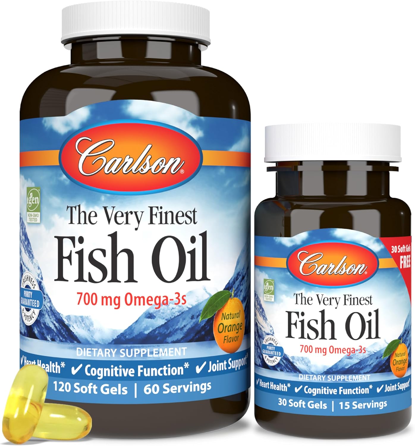 Carlson Maximum Omega 2000, 2000 mg, Wild-Caught, Lemon, 60 Softgels | Omega-3 Fatty Acids Including EPA and DHA; Norwegian Fish Oil Supplement; Sustainably Sourced Fish Oil Capsules