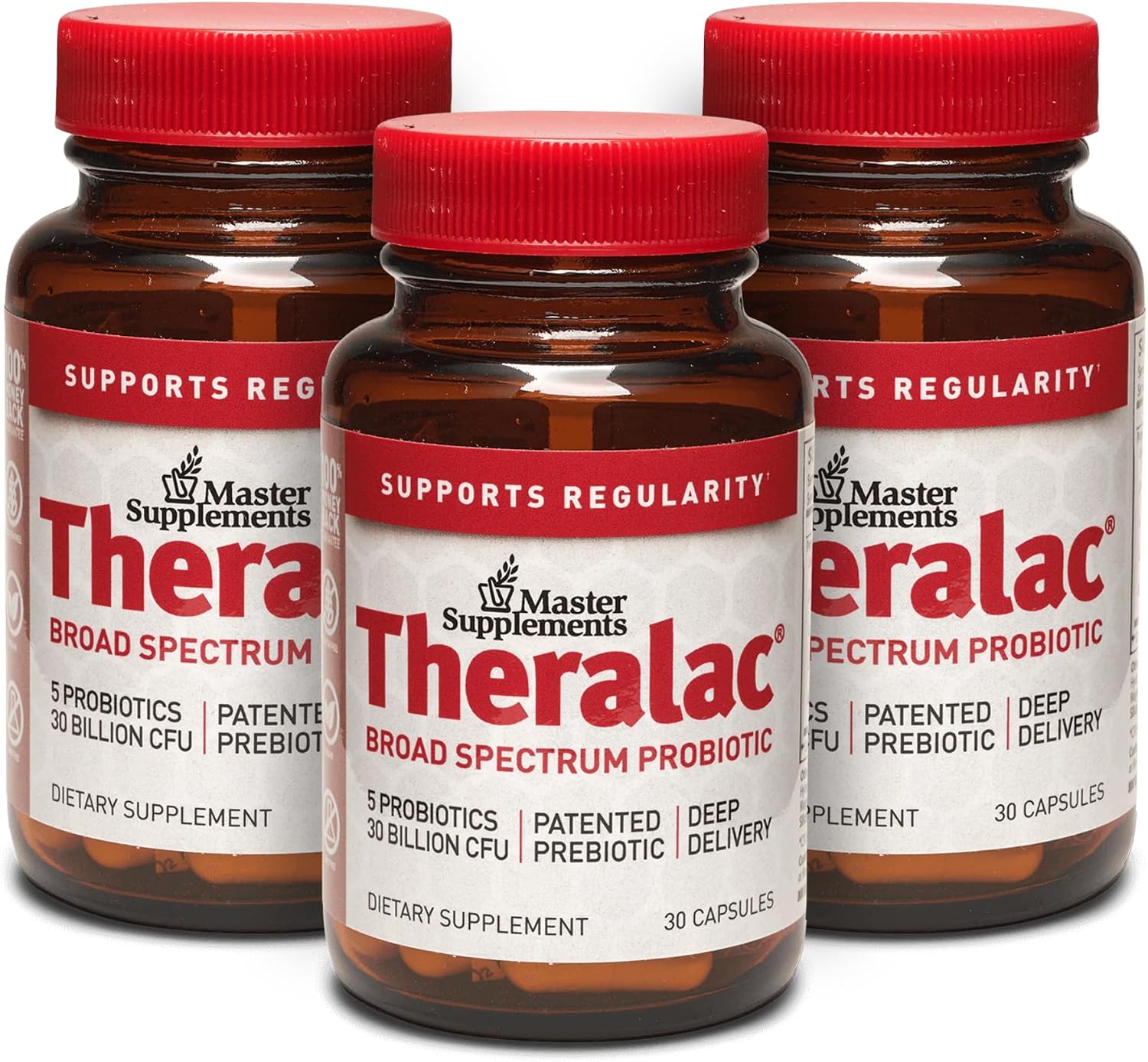 Master Supplements Theralac - 30 Capsules - Multi-Strain Probiotic for Optimal Gut Health + Gas & Bloating Relief - Gluten Free - 30 Servings