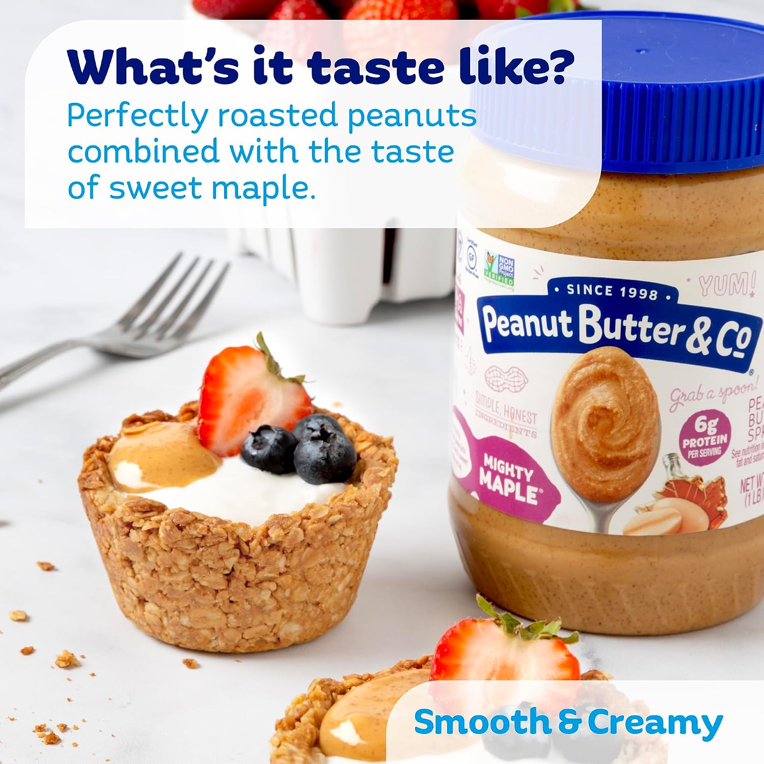 Peanut Butter & Co. Mighty Maple Peanut Butter, 16 oz (2 Pack) | Non-GMO Project Verified, Gluten Free, Kosher, 6g Protein, Maple Peanut Butter, USA-Grown Peanuts, No HFCS, Breakfast Spread
