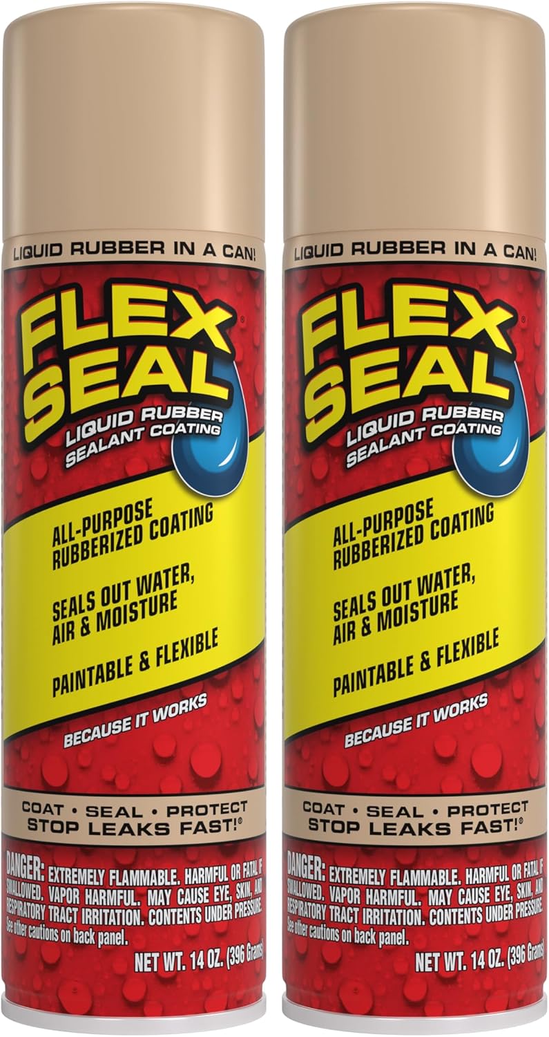 Flex Seal, 14 oz, 2-Pack, Black, Stop Leaks Instantly, Waterproof Rubber Spray On Sealant Coating, Perfect for Gutters, Wood, RV, Campers, Roof Repair, Skylights, Windows, and More