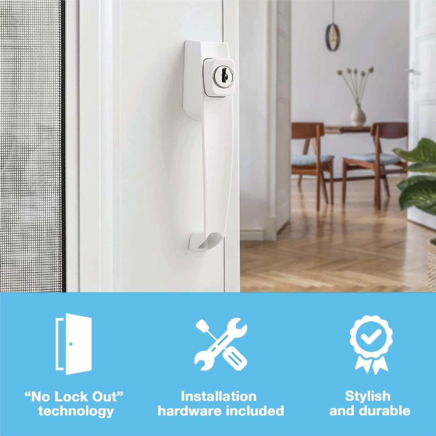 Wright Products - Tie Down Keyed Push Button Door Latch for Screen and Storm Doors, White