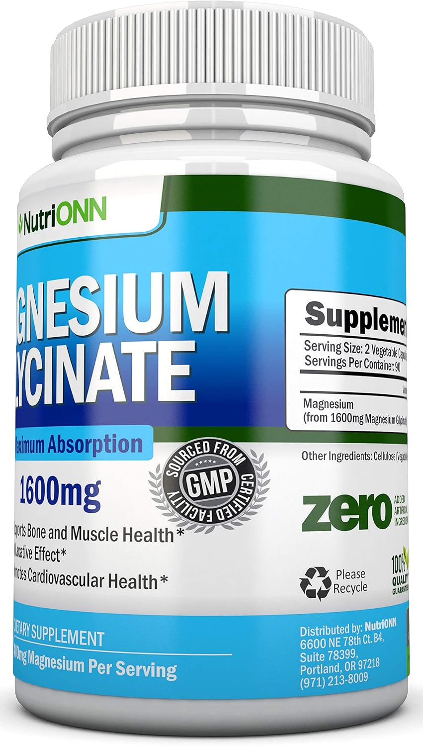 Magnesium Glycinate - 1600 mg - 180 Vegan Capsules - Maximum Absorption - Chelate Vegan Supplement - High Bioavailability - Great for Heart Health