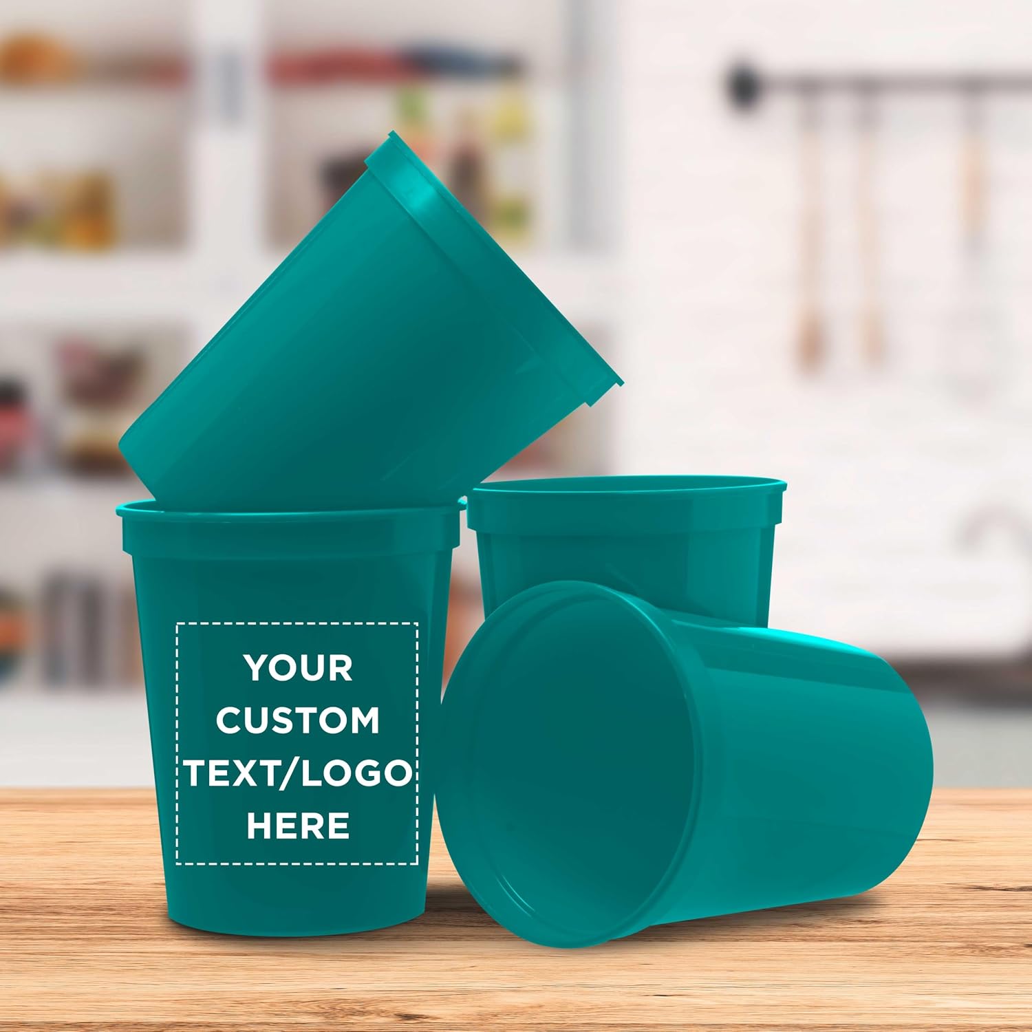 DISCOUNT PROMOS Custom Plastic Stadium Cups 16 oz. Set of 10/50/100, Personalized Bulk Pack - Perfect for Birthdays, Weddings, Picnic, Beach