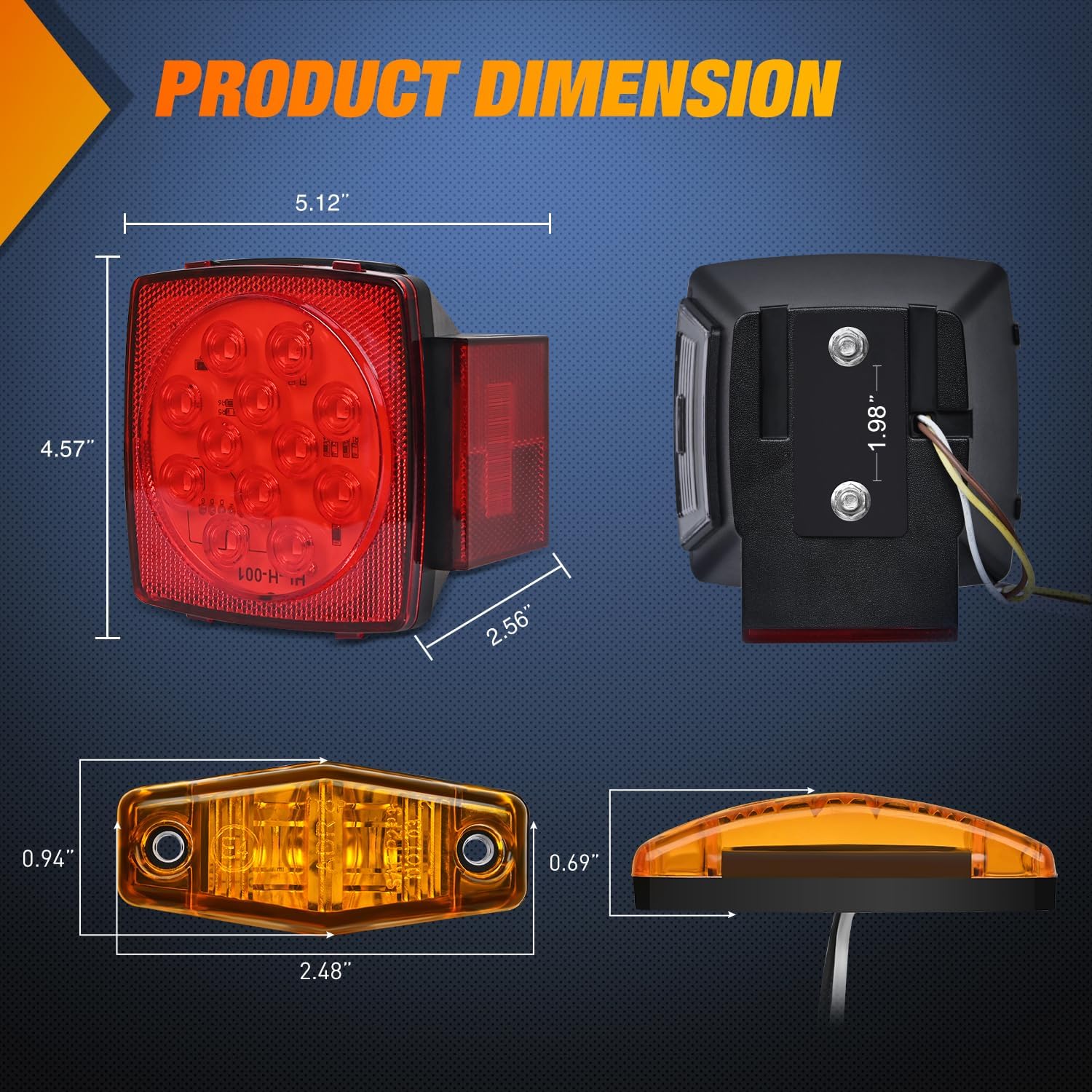 Nilight Square Submersible LED Trailer Light Kit,IP68 Waterproof 2PCS