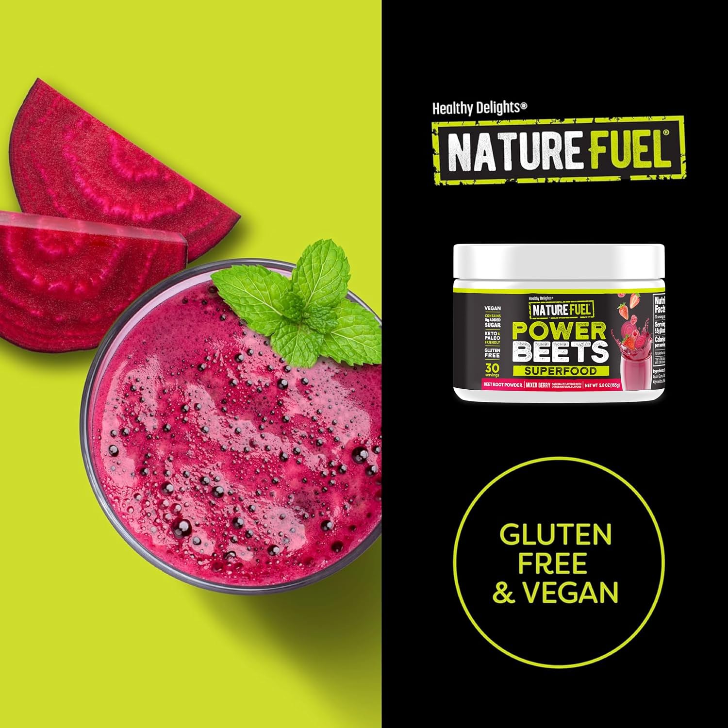 SlimFast Healthy Delights Nature Fuel Power Beets Vegan Beet Juice Powder | 0g Added Sugar, Beet Root Supplement, Beetroot, Mixed Berry, 30 Servings
