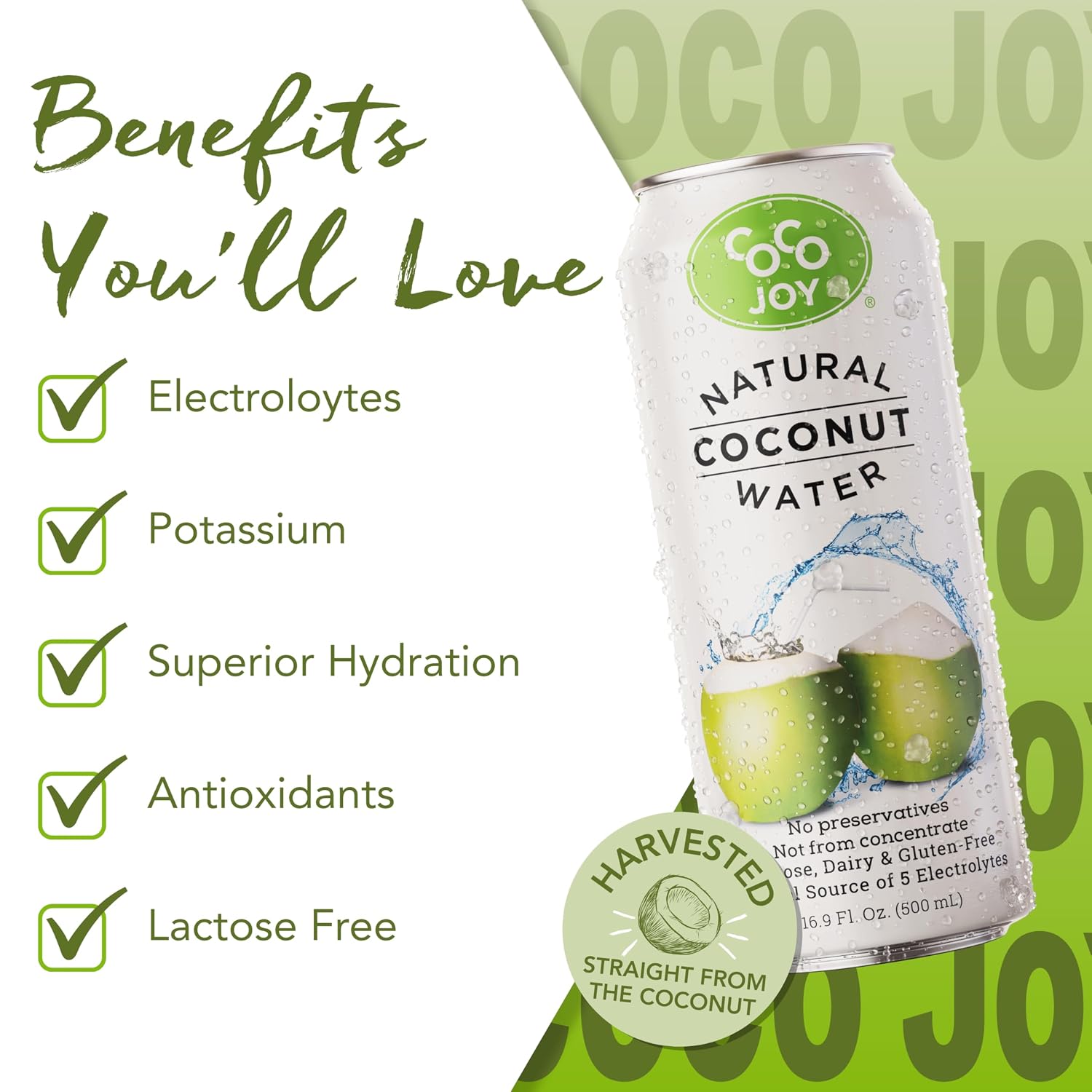 CoCo Joy Natural Coconut Water, Low-Calorie, High-Calcium, Nutrient-Rich Drink 12 pack