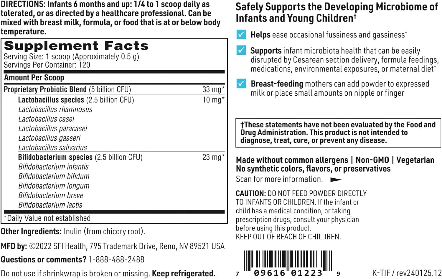 Klaire Labs SFI Health Ther-Biotic Baby Probiotic Powder, 2 oz | Supports Developing Microbiomes & Infant Development, 5 Billion CFU + 10 Strains for Digestive Health and Immune Support