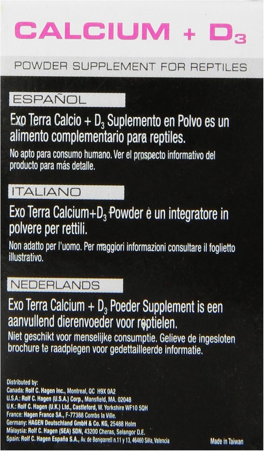 Exo Terra Calcium + D3 Powder, Ultra-fine, 3.2 oz. | Phosphorus Free Formula Boosts Bone Health & Calcium Absorption, Ideal for Insects, Fruits & Veggies