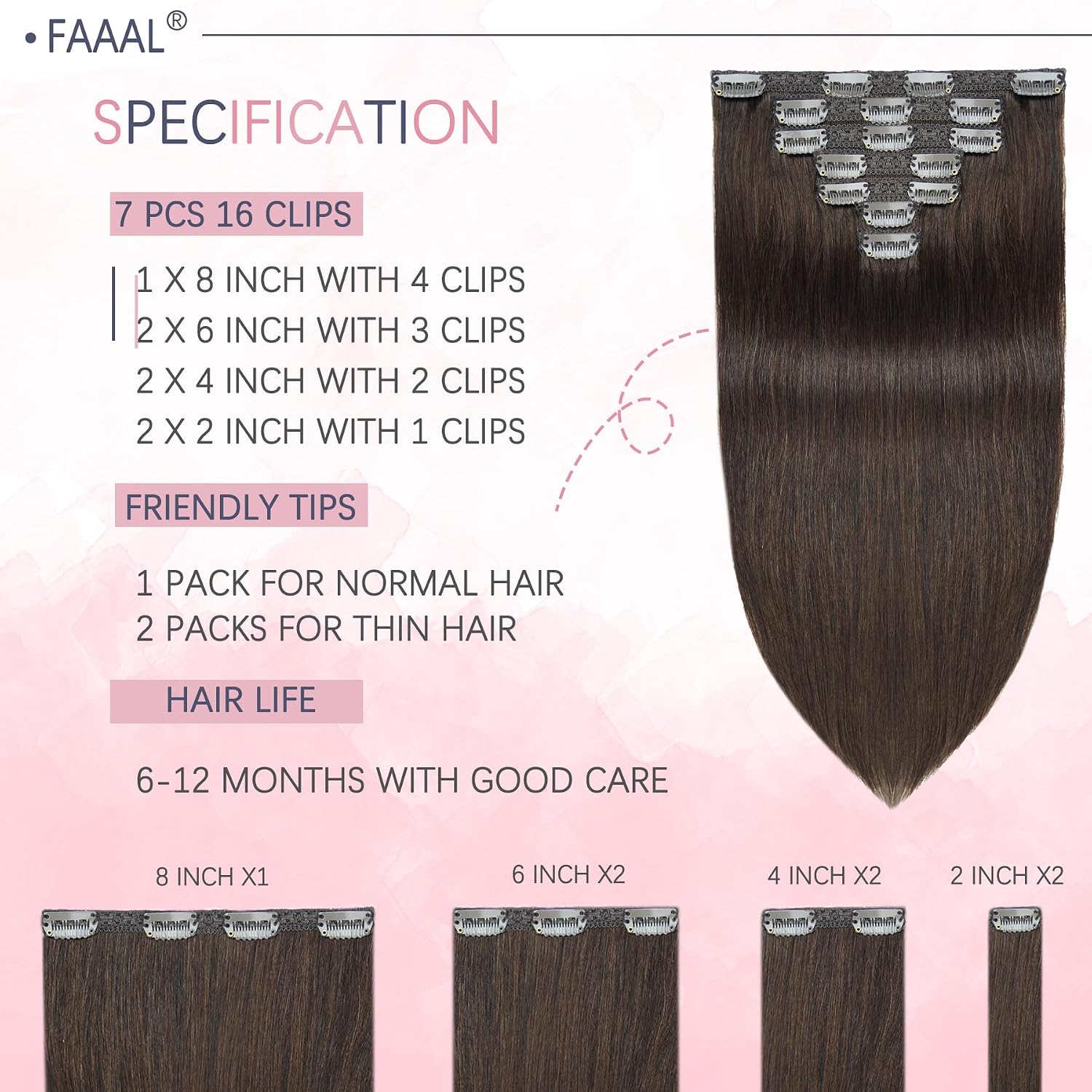 22" Clip in Human Hair Extensions Full Head 200g 10 Pieces 22 Clips Light Brown Double Weft Brazilian Real Remy Hair Extensions Thick Straight (22"