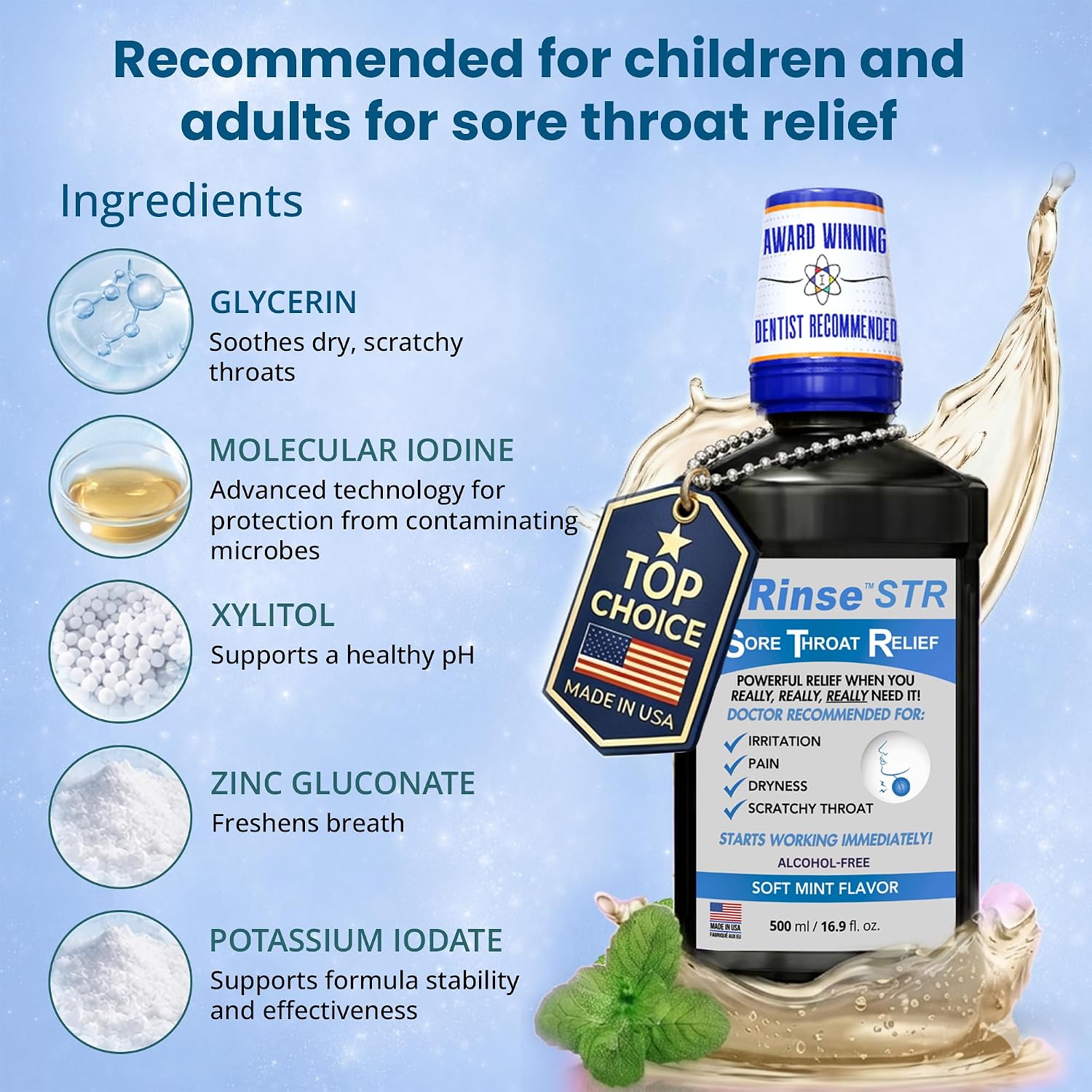 ioRinse RTU Halitosis Mouthwash, Molecular Iodine Oral Rinse, Soft Mint, 1L