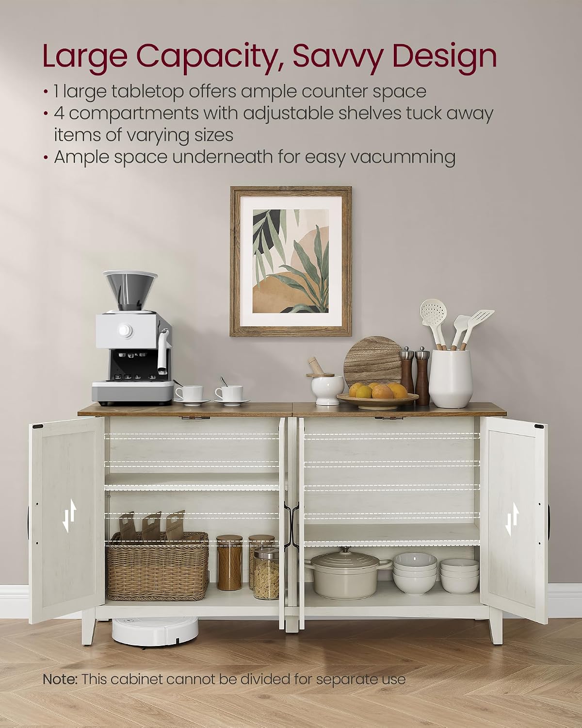 VASAGLE LIRY Collection - Storage Cabinet, Buffet Cabinet, Sideboard, Credenza, with Adjustable Shelves, for Entryway, Rustic White and Honey Brown ULSC381W01