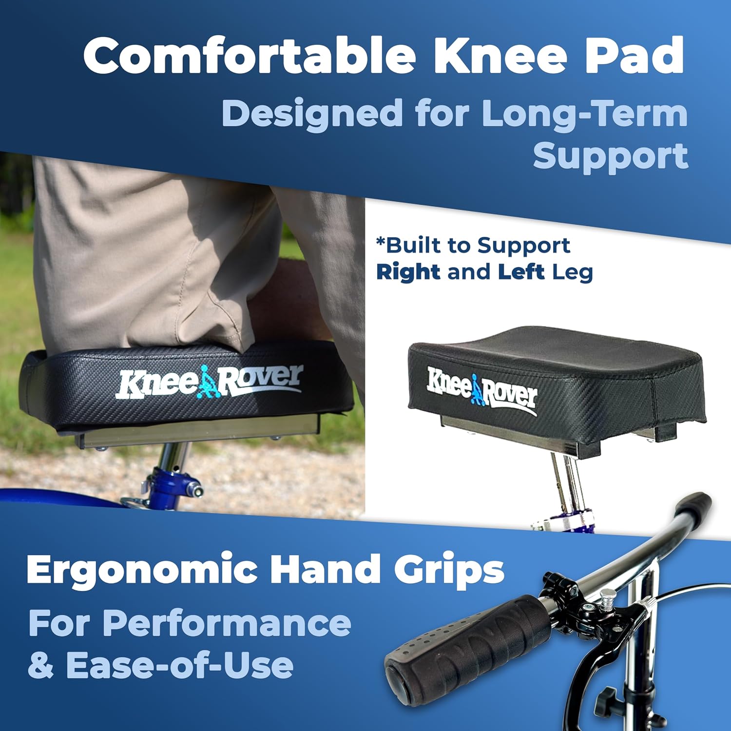 KneeRover Deluxe KneeCycle Steerable Knee Walker, Blue | Heavy Duty Knee Walker For Foot Surgery, Broken Ankle Foot Injuries, Leg Recovery Scooter