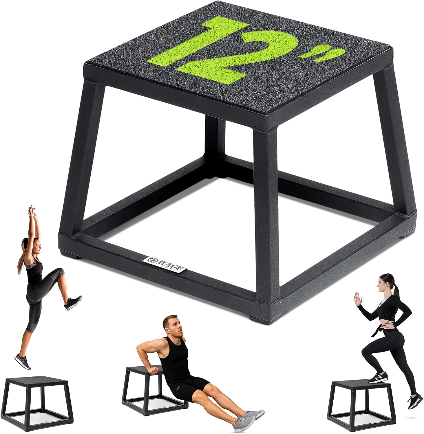 Rage Fitness Steel Plyo Box 12-18-24 Inch High Anti-Slip Pre-Assembled Plyometric Jump Box for Home Gym Conditioning and Strength Training (Sold