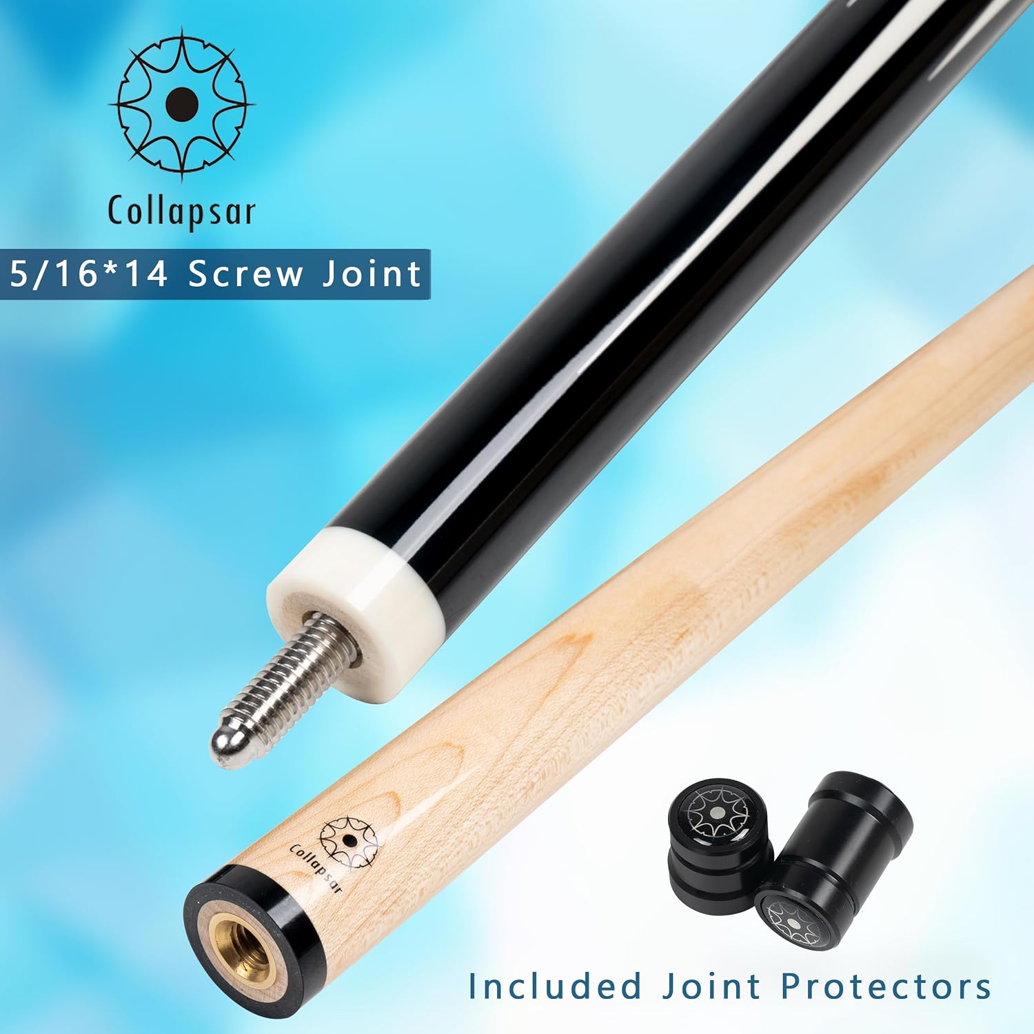 Collapsar CA Pool Stick with 1X1 Hard Case 58" Billiard Cue Stick | Canadian Maple Shaft with 13mm Cue Tip,19-21 oz Professional Pool Cue Set