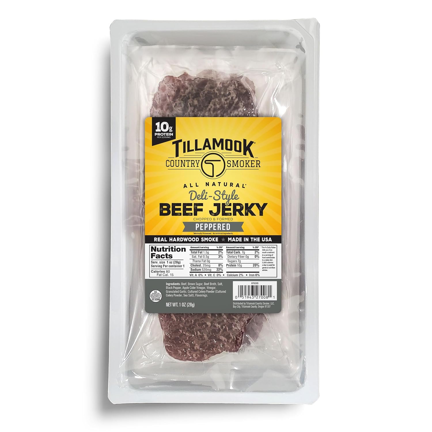 Tillamook Country Smoker Teriyaki Deli Style Thin Sliced Slab, Low Carb, High Protein, Ready to Eat Keto Snacks, Chopped & Formed Slabs,12 Count Tray