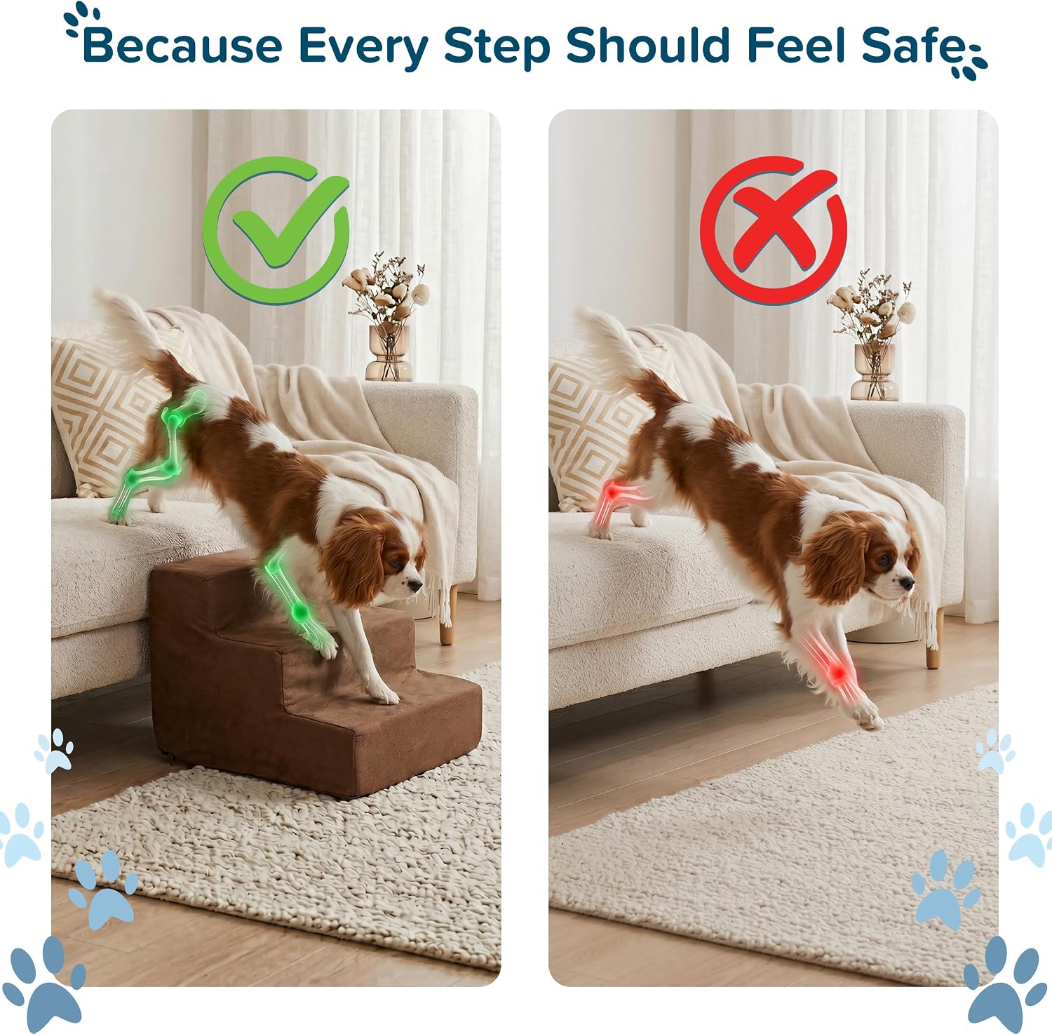 3-Step Pet Stairs - Nonslip Foam Dog and Cat Steps with Removable Zippered Microfiber Cover - 2-Tone Design for Home or Vehicle Use by PETMAKER (Tan) | 3-Step Pet Steps for High Bed and Couch - Pet Stairs with Nonslip Bottom, High-Density Foam, and Remov…