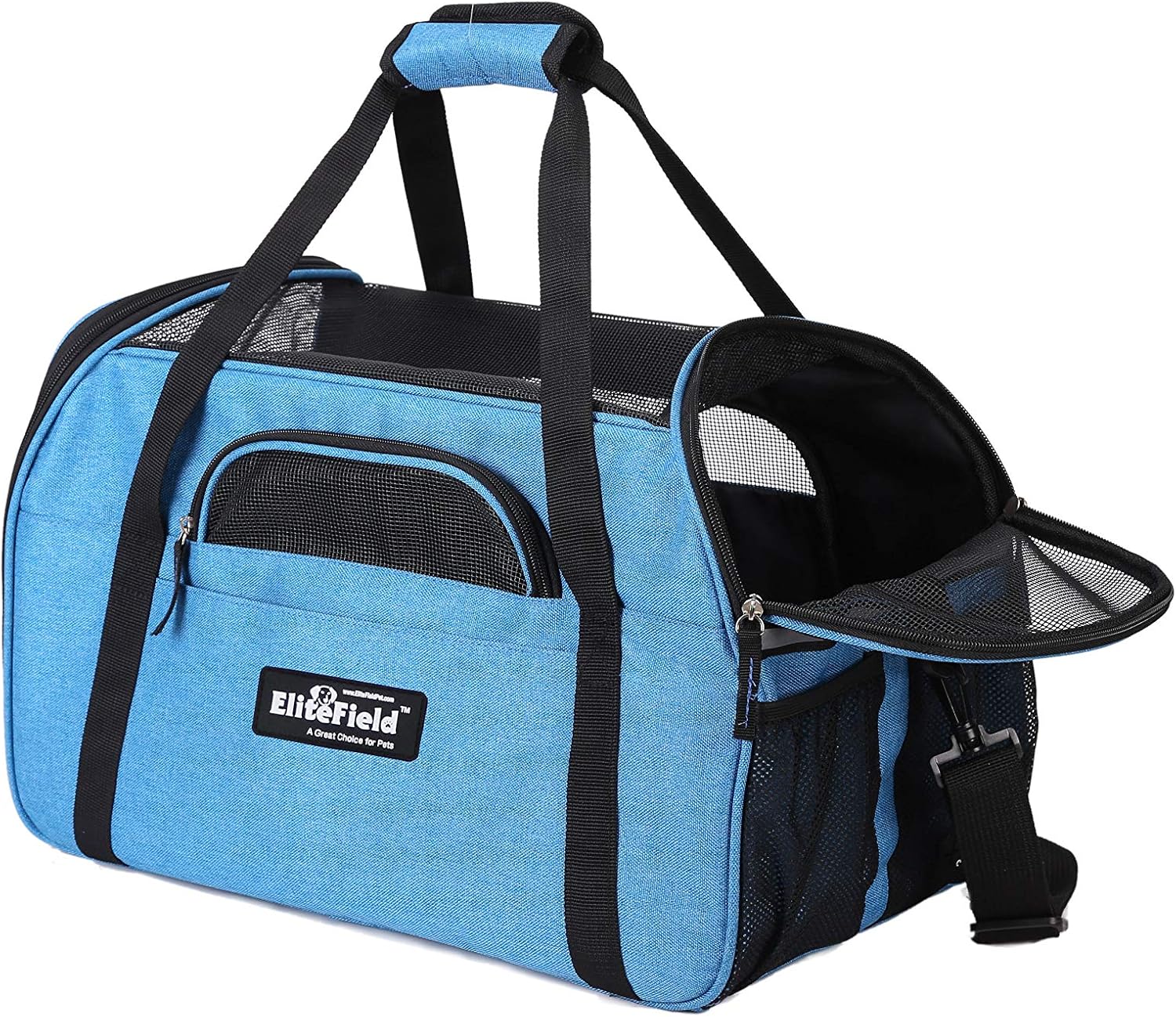 EliteField Soft-Sided Pet Carrier for Cats & Small Dogs (3-Year Warranty) | Airline Approved, Removable Bed & Cover, Built-In Leash, Luggage Sleeve, Seat Belt Loop, Waterproof, Durable, Foldable