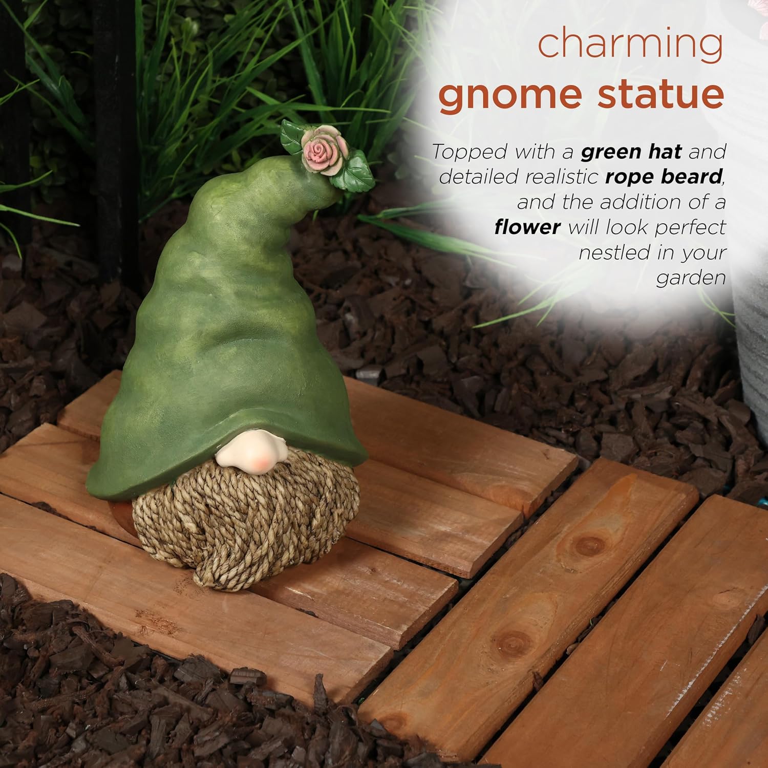 Alpine Corporation 12" Tall Traditional Outdoor Garden Gnome Yard Statue Decoration