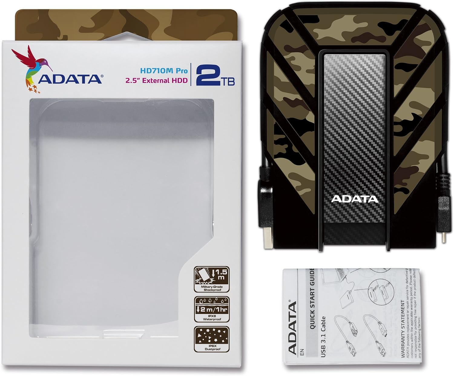 ADATA HD710 Pro - 4 TB External Hard Drive - Shockproof, Waterproof & Dustproof - Durable Storage - For Gamers, Students & Professionals - Mac, PC & Linux Compatible - Black - AHD710P-1TU31-CBK