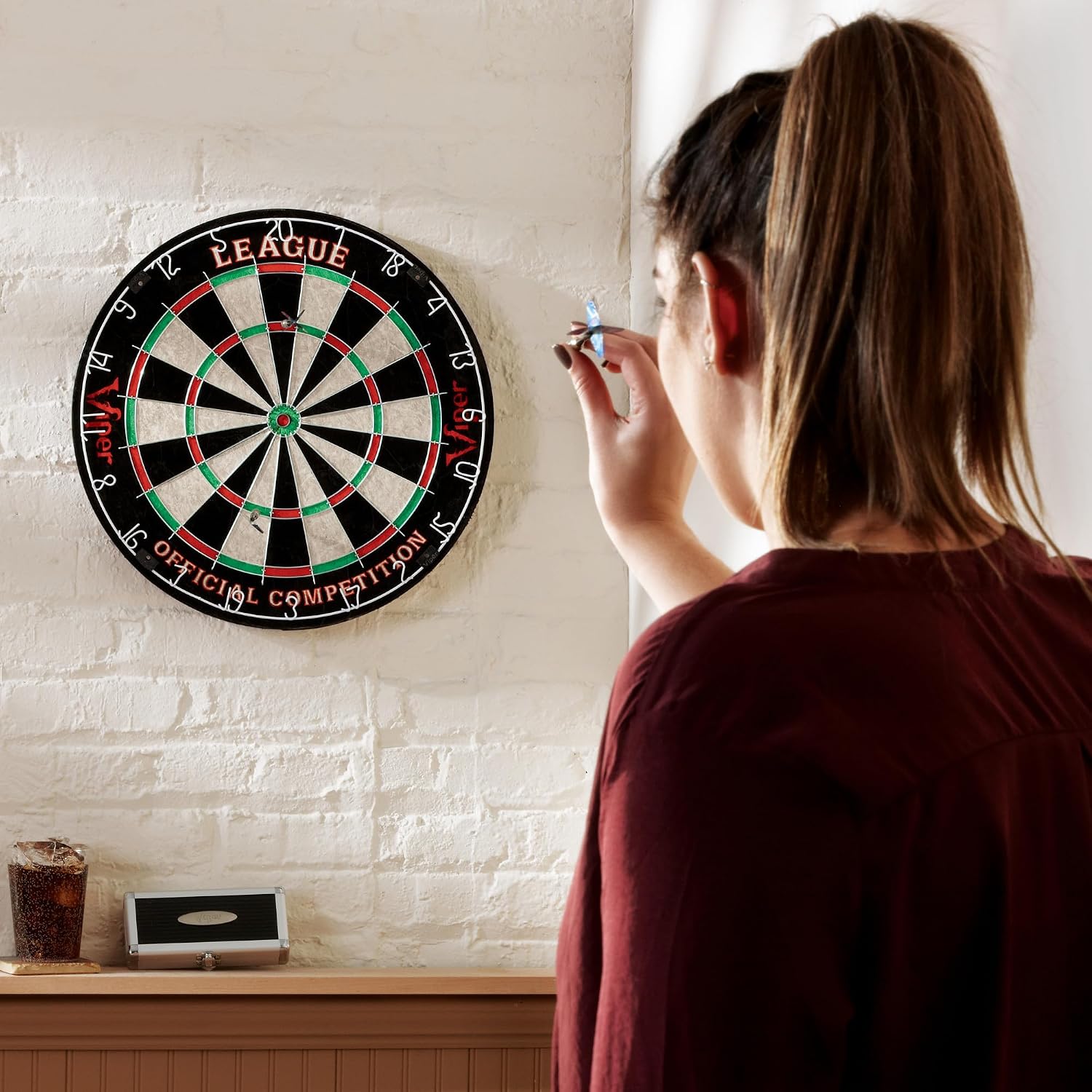 Viper League Pro Regulation Bristle Steel Tip Dartboard Starter Set with Staple-Free Bullseye, Radial Spider Wire