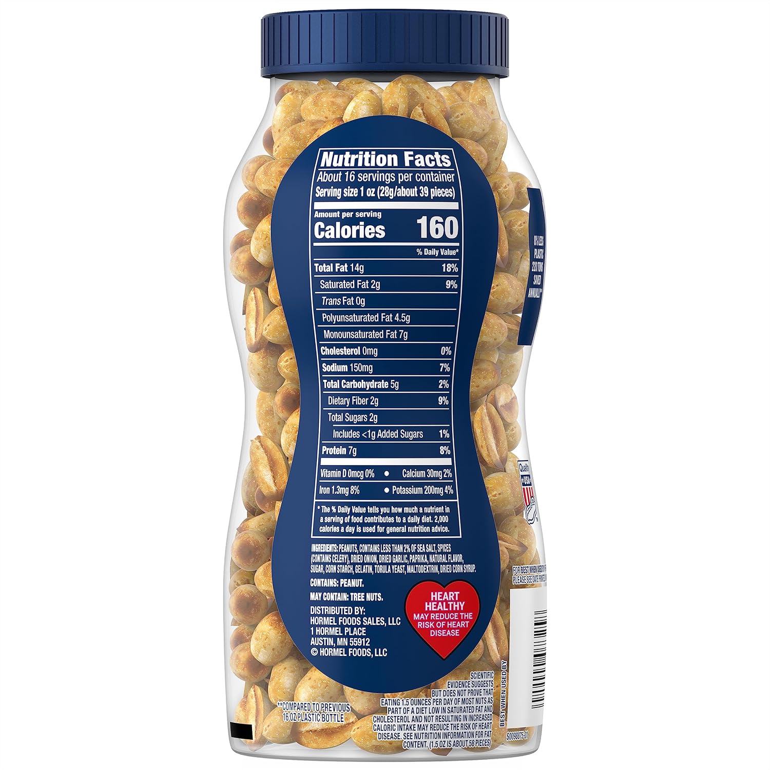 PLANTERS Salted Peanuts, Party Snacks, 16 Oz (1 Ct) | Dry Roasted Salted Peanuts. 0g Trans Fat. Resealable Jar. Snacks for Adults. Party Mix, Flavored Nuts