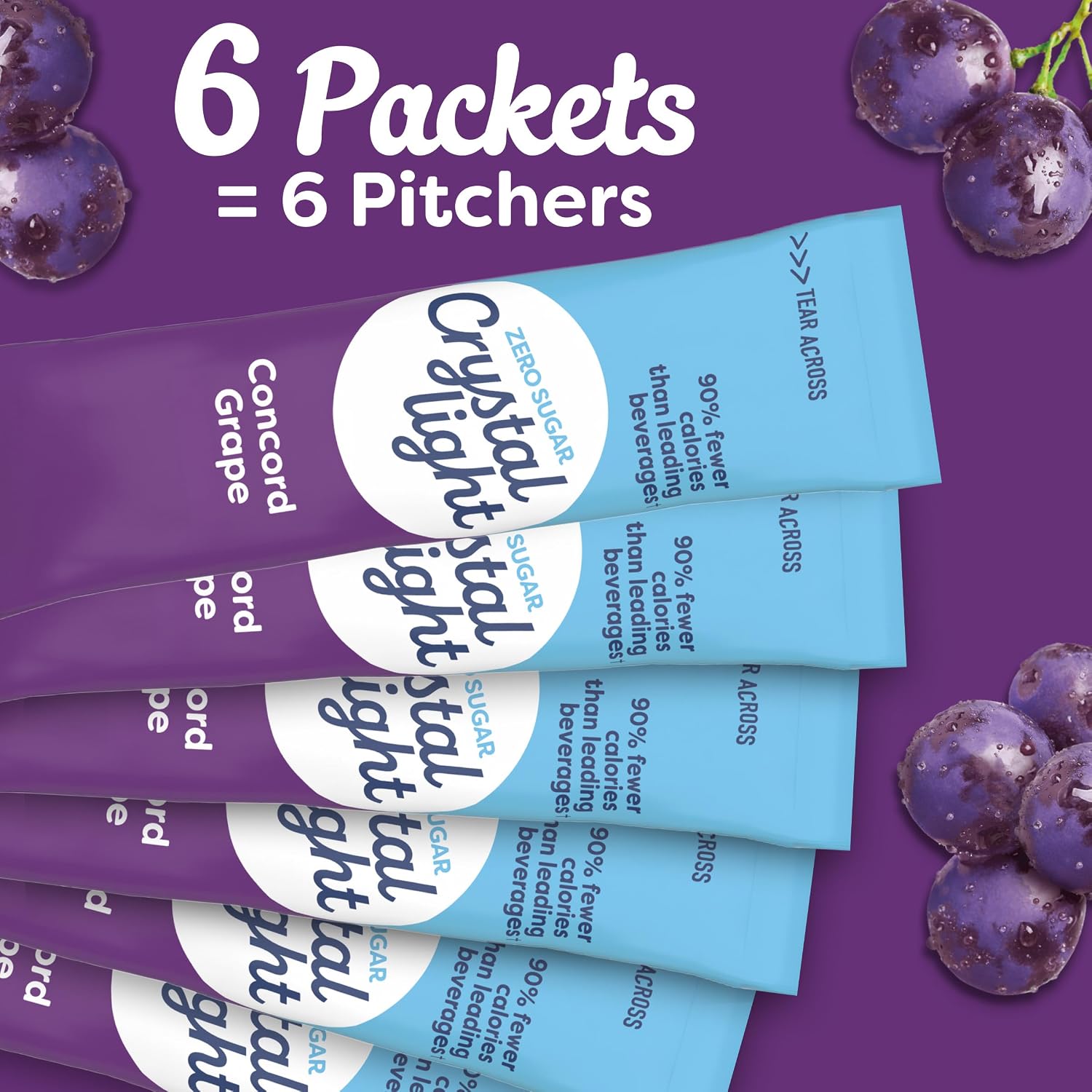 Crystal Light Drink Mix, 6 Pitcher Packets Concord Grape , 2.01 oz | for Flavorful Hydration and Shareable Refreshment Zero Sugar, Low Calorie No Caffeine