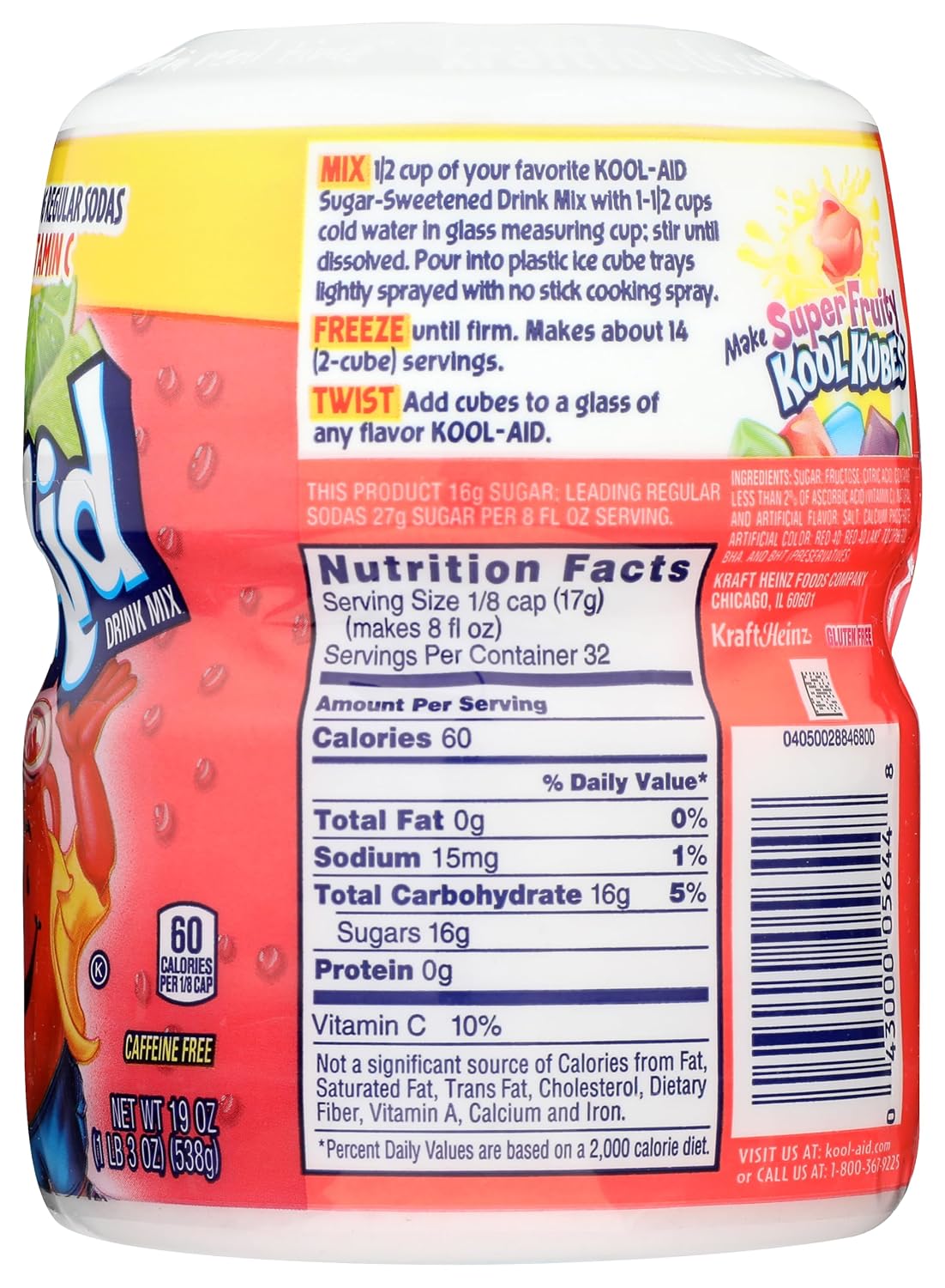 Kool-Aid Drink Mix, Tropical Punch, 19 oz | for Flavorful Hydration and Shareable Refreshment Good Source of Vitamin C, Caffeine Free Gluten Free