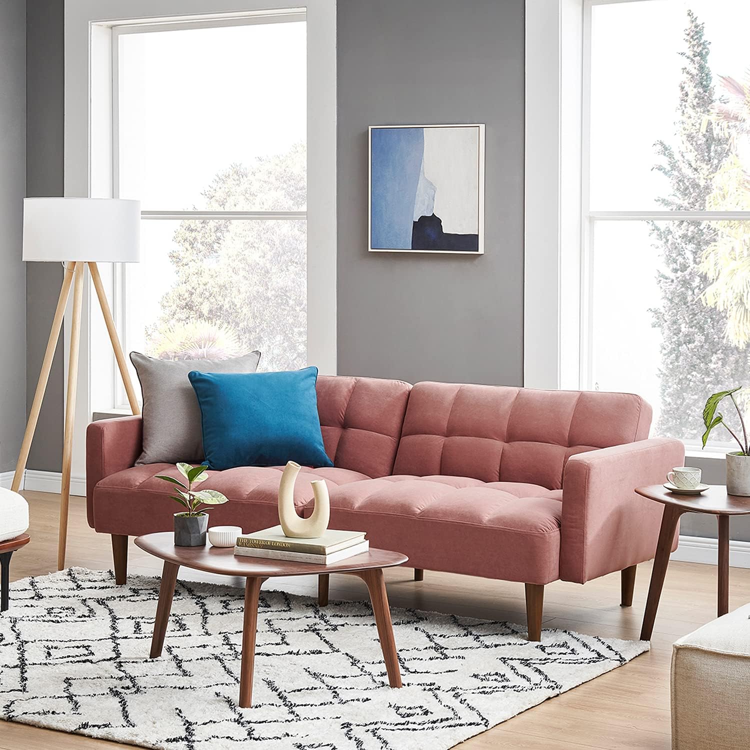 mopio 76.4" Futon Sofa Bed Chevron Styled, Sleeper Couch (Old Rosa Velvet)