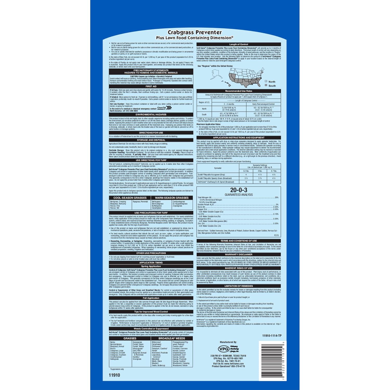 Fertilome (11907) Crabgrass Preventer + Lawn Food 20-0-3, 16 lbs | Dithiopyr + 20-0-3 NPK granules - Pre-emergent crabgrass + broadleaf control - Spring lawn care users