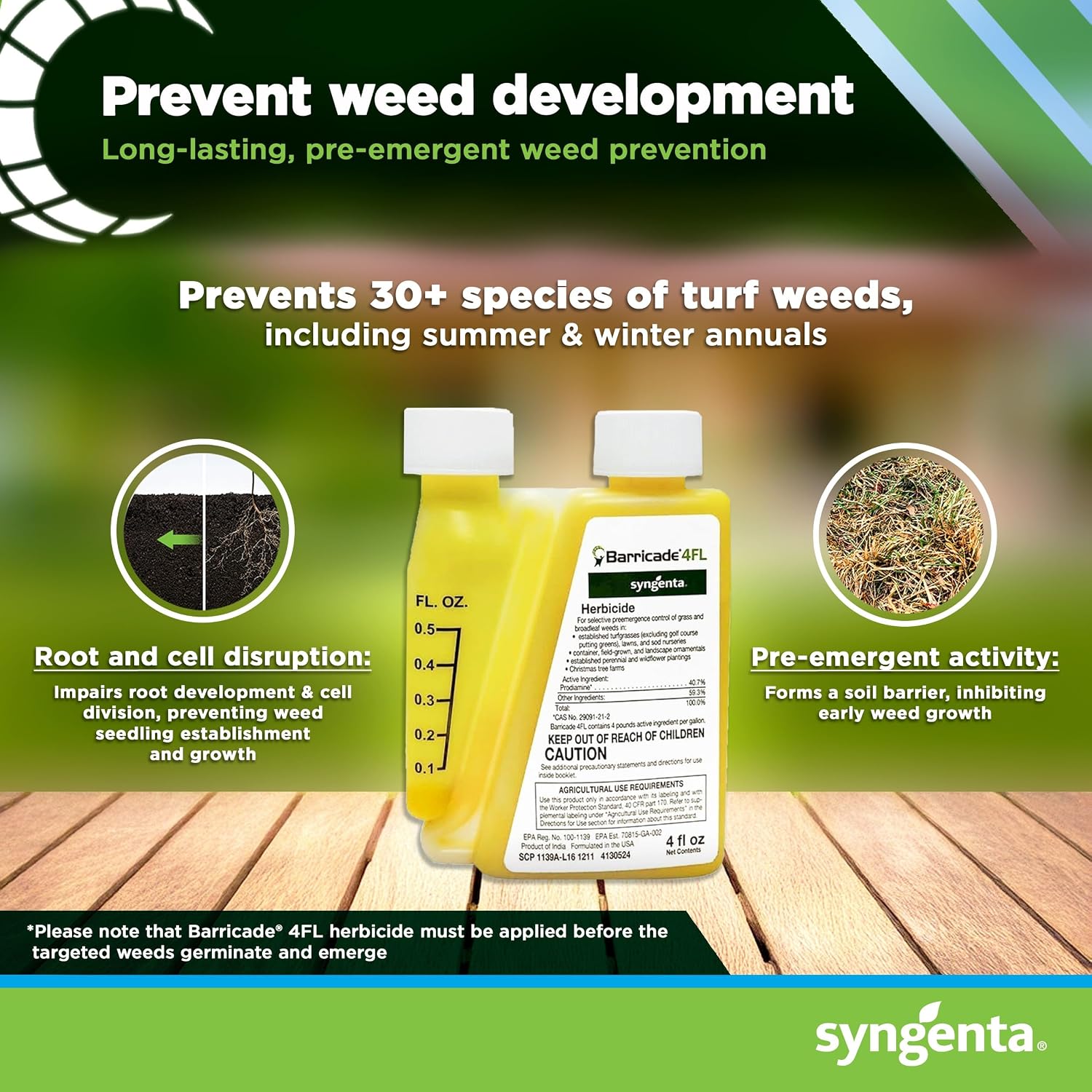 Barricade 4FL Herbicide Concentrate - Preemergent Weed Control - Long Lasting Broadleaf Weed Prevention for Lawns, Turf Grass, Ornamentals, and More