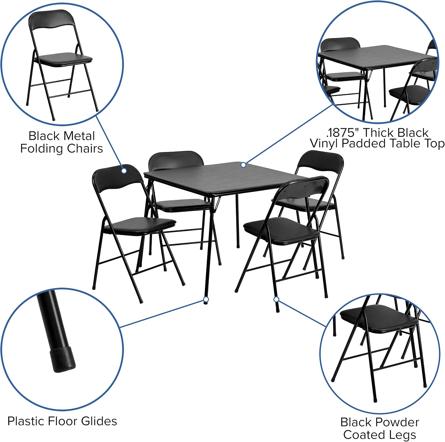 Flash Furniture Madelyn 33.5" Square Folding Multipurpose Card Table with Padded Vinyl Top, Portable Folding Game Table for 4 Players, Black