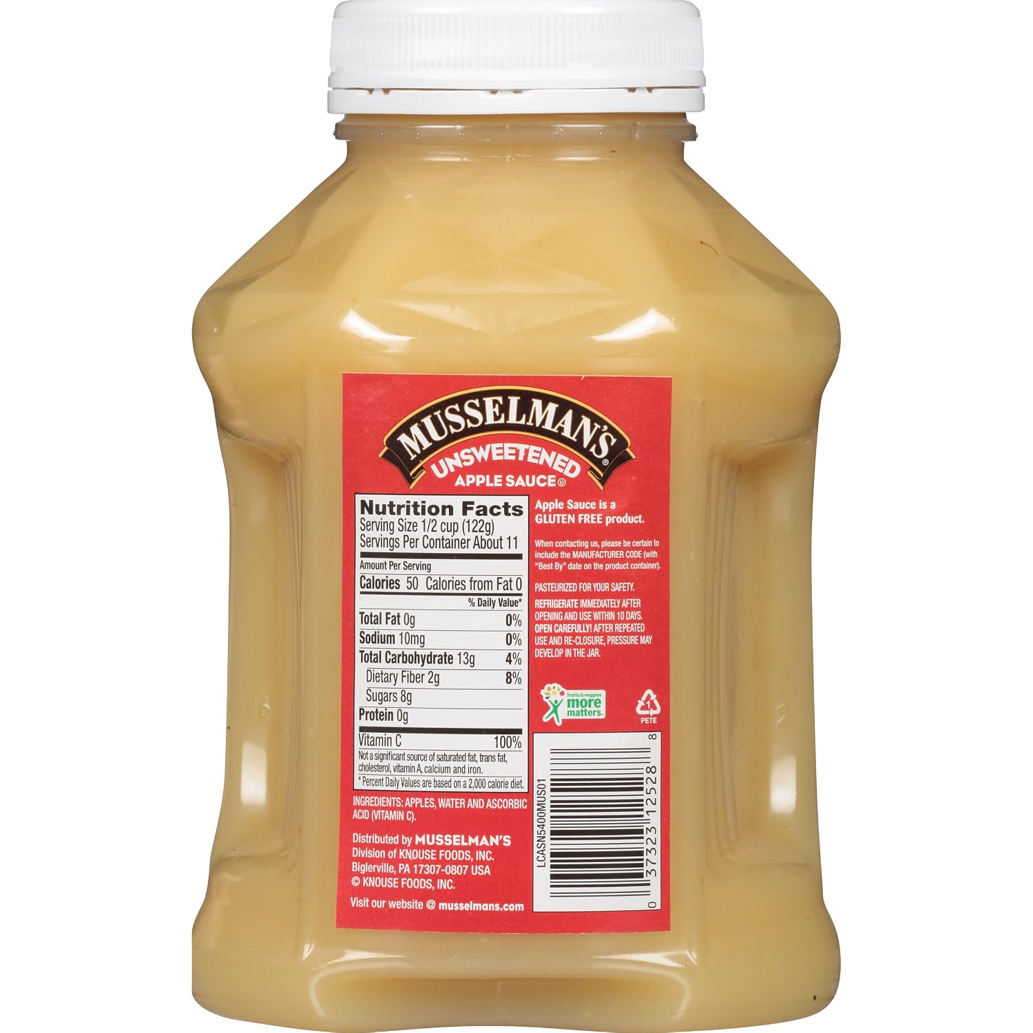 Musselman's Unsweetened Apple Sauce - low calorie, gluten free snack, low sodium, kosher, fat-free, no cholesterol, no high fructuse corn syrup, from 100% fresh American Grown Apples. (48oz x 8)