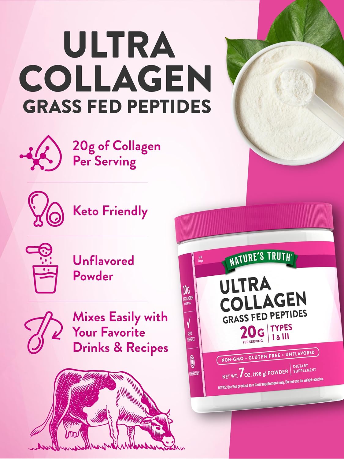 Nature's Truth Collagen Powder | 7 oz | Type I and III | Unflavored