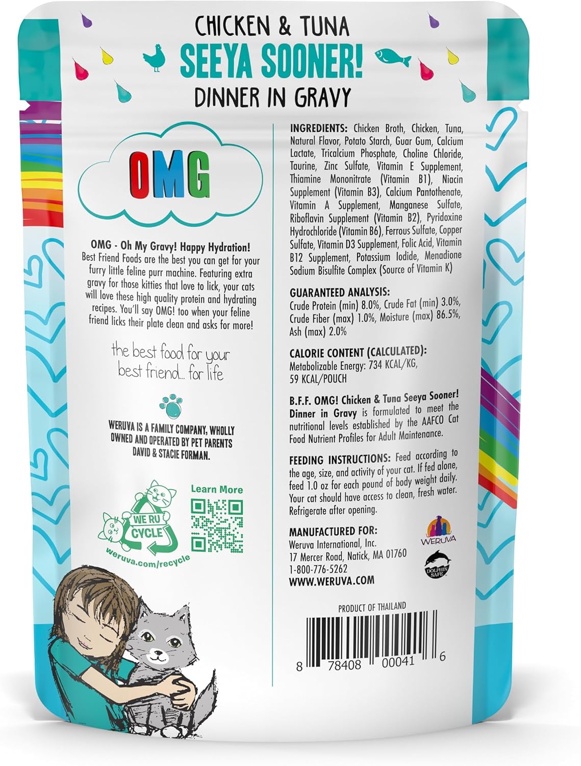 Weruva B.F.F. OMG - Best Feline Friend Oh My Gravy!, Tuna & Salmon Sweet Cheeks with Tuna & Salmon in Gravy Cat Food, 3oz Pouch (Pack of 12)