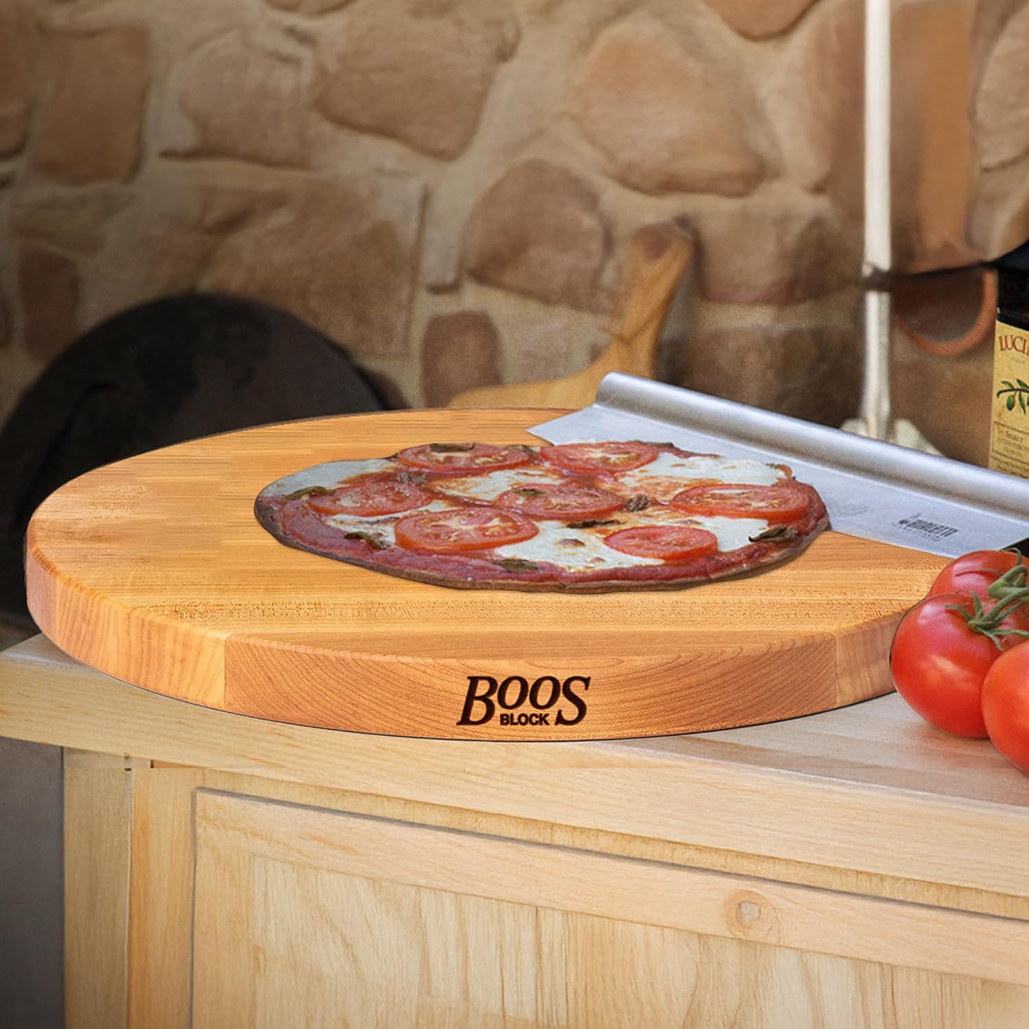 John Boos R-Board Series Round Wooden Maple Cutting Board 18”x18” – 1.5” Thick, 14-lb Reversible Butcher Block with Edge-Grain – Made in the USA
