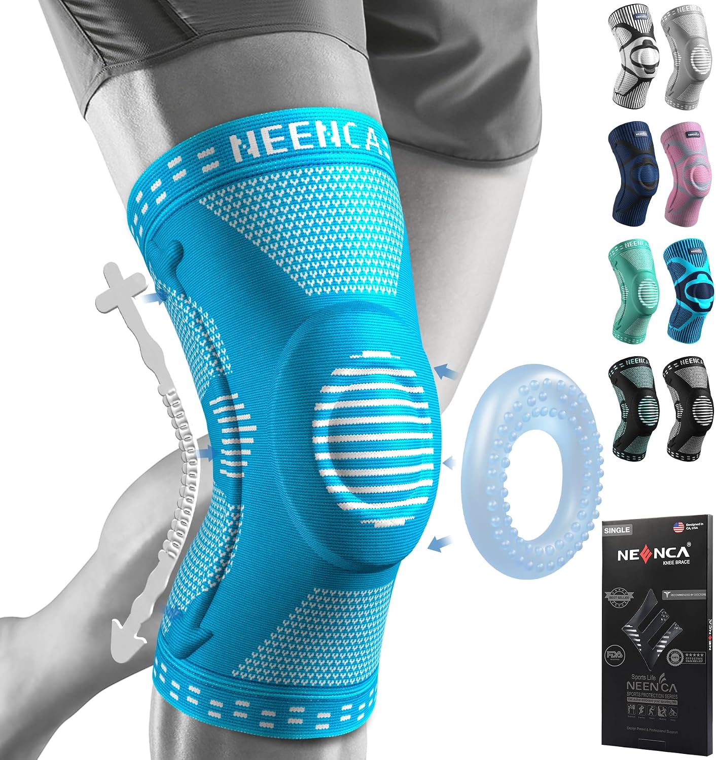 NEENCA Knee Braces for Knee Pain Relief, Compression Knee Sleeves with Patella Gel Pad & Side Stabilizers, Knee Support for Weightlifting, Running