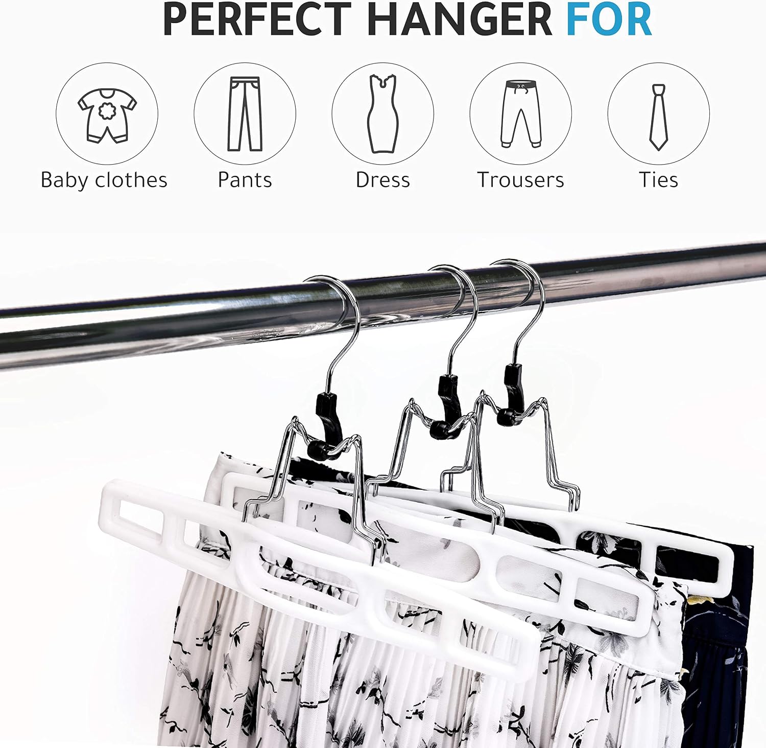 Quality Hangers 10 Pack Premium Skirt Hangers - Thin Space Saving Pant Hangers Set with Clamp, Shorts Hangers with Heavy Duty Locking Clasp