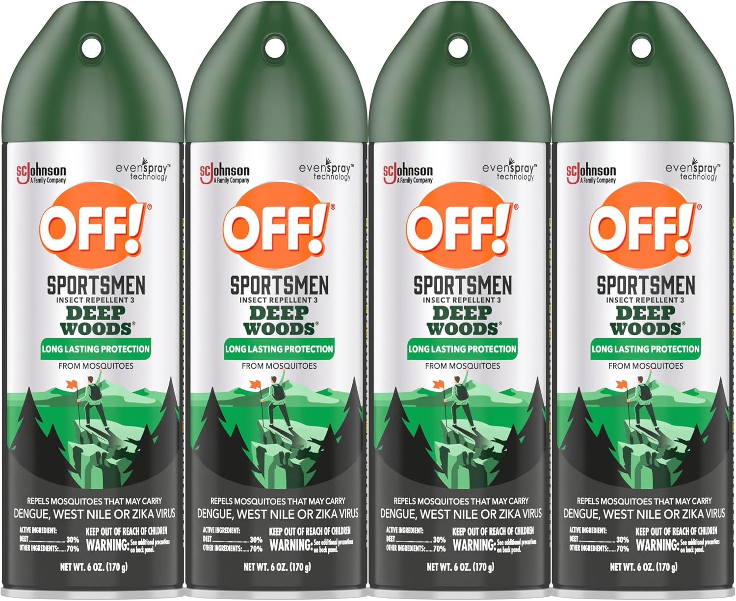 OFF! Deep Woods Sportsmen Insect Repellent Aerosol, Bug Spray Containing 30% DEET, Protects Against Mosquitoes and Ticks, 6 Oz, (Pack of 4)