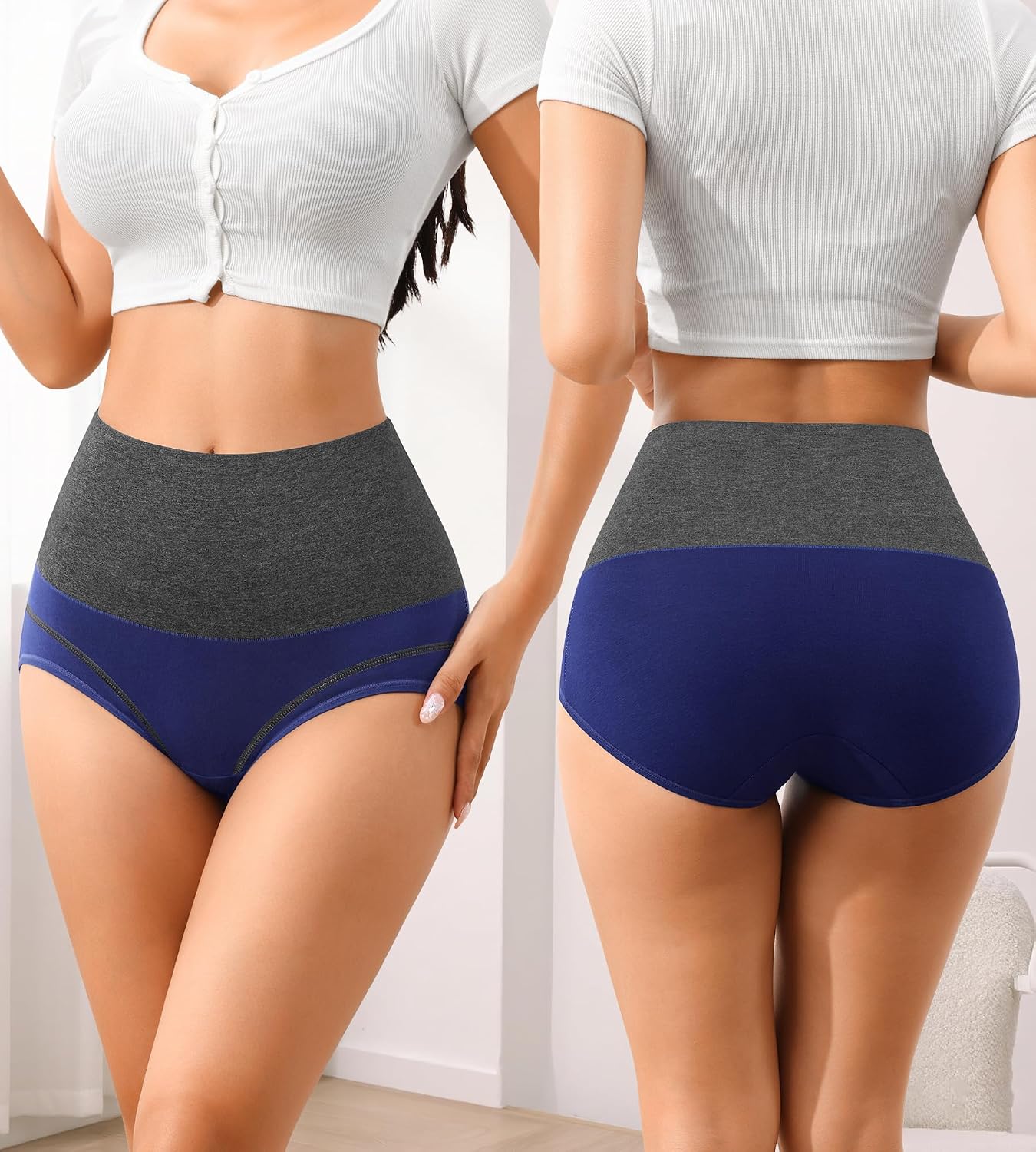 Eiggam Underwear for Women Cotton High Waist Panties Full Coverage Briefs Soft Strech Ladies Breathable Panties-Multi Pack