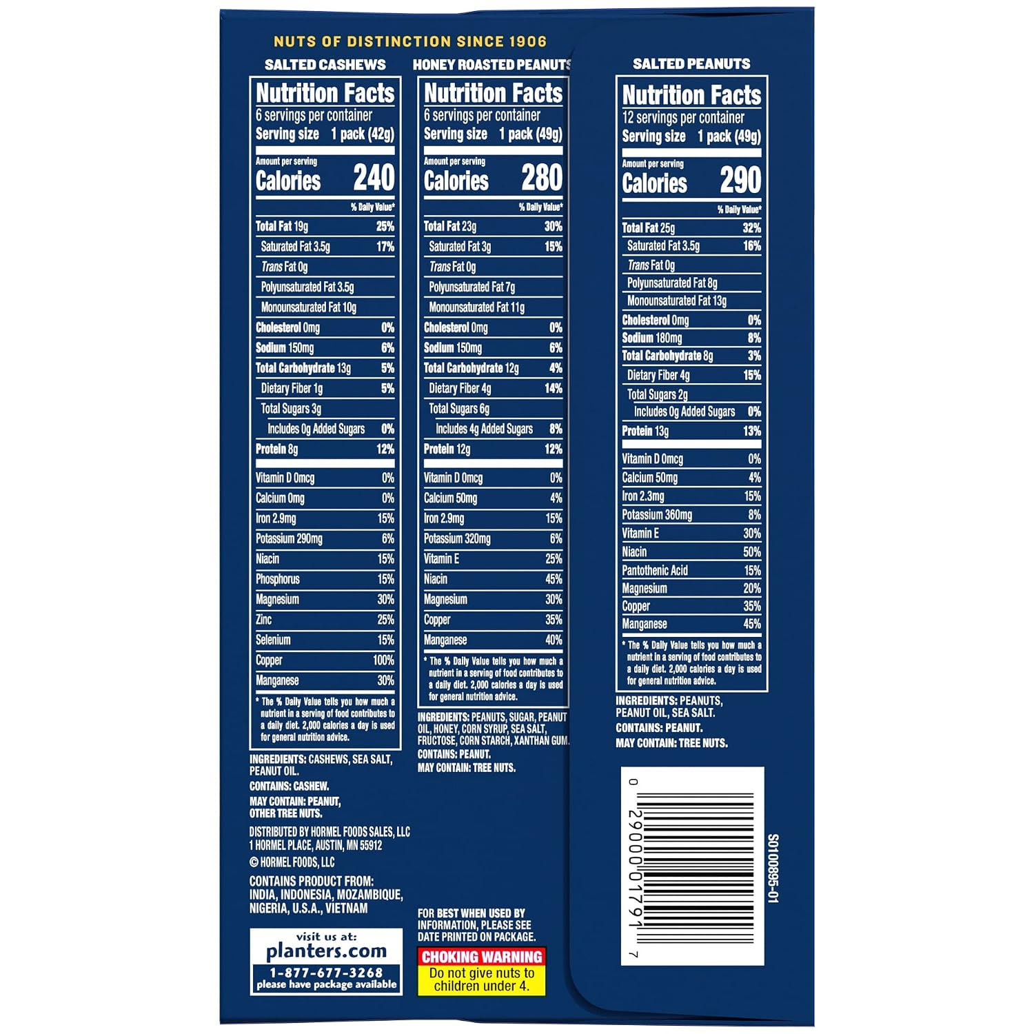 PLANTERS Salted Peanuts, Plant Based Protein Snacks, 1 Oz (48 Ct) | Roasted Salted Nuts Snack Packs. Kosher. Bag. Snacks for Adults. Individual Snacks