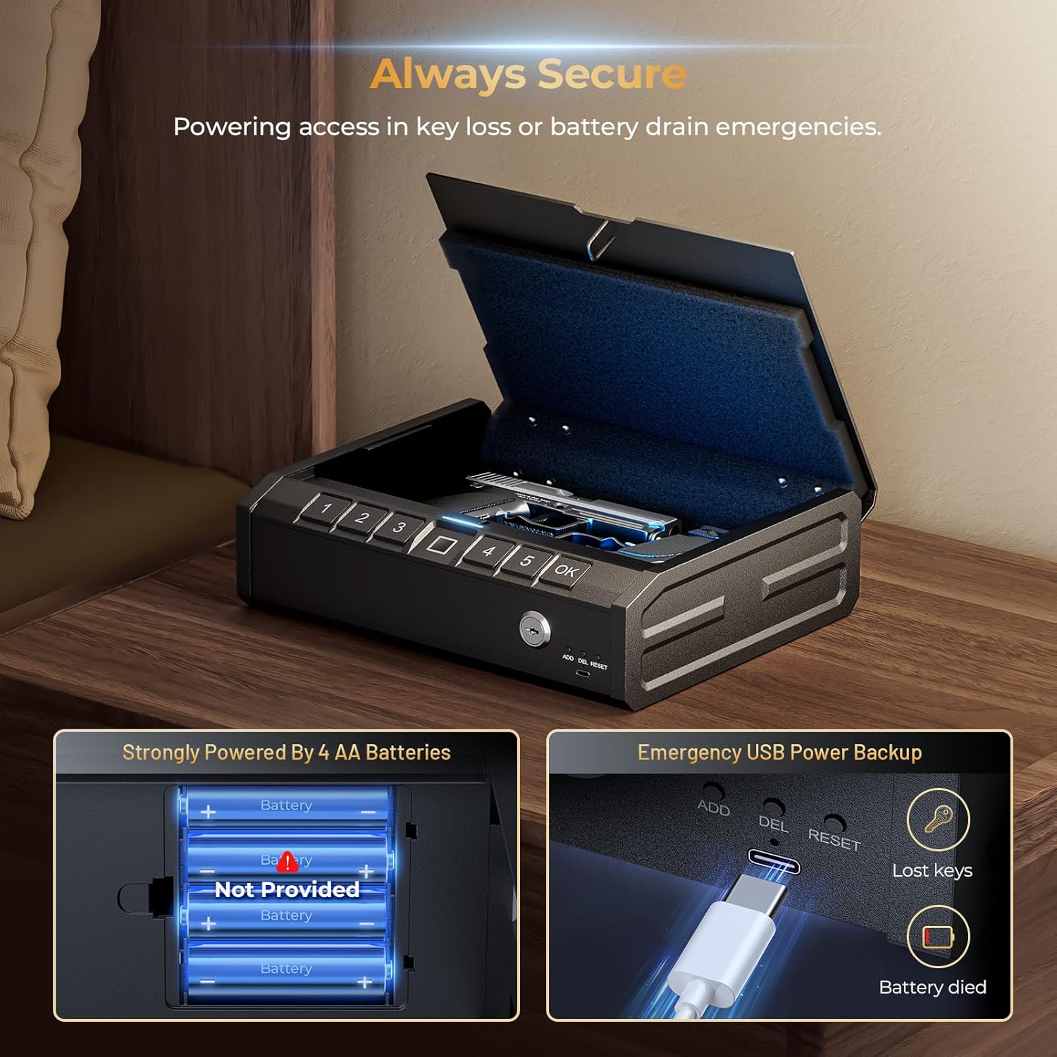 ONNAIS Iron SE Biometric Gun Safe for Handgun with Fingerprint Keypad Lock